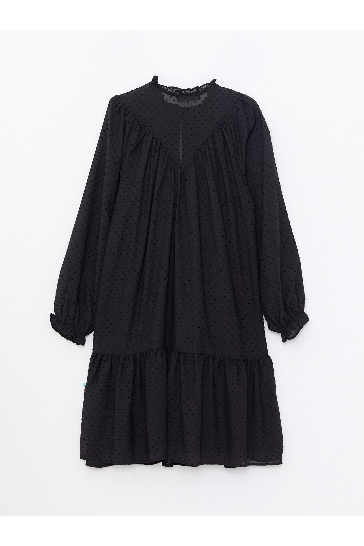 LC Waikiki-Stand Collar Self Patterned Long Sleeve Satin Women's Dress 6