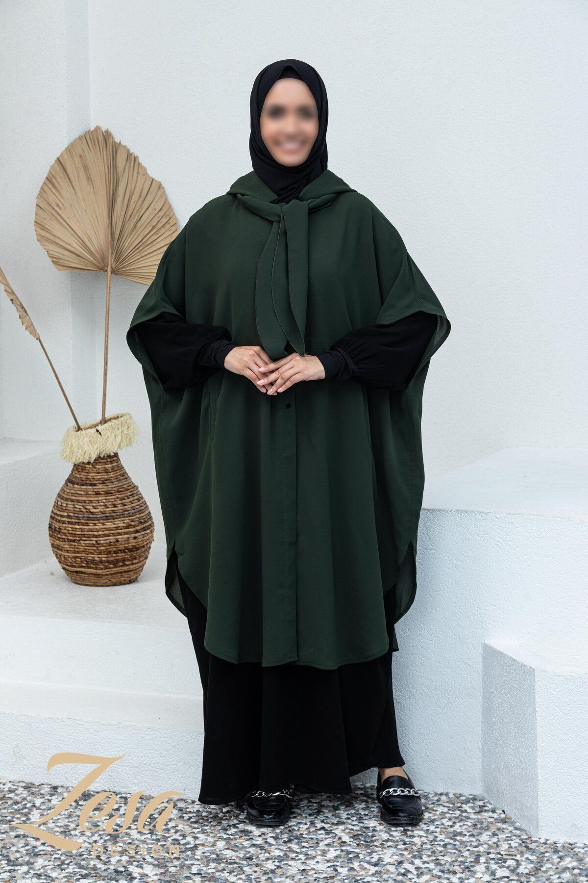 VALENS BOUTİQUE-Summer Crepe Poncho with Removable Hood and Scarf Teseture Poncho 4