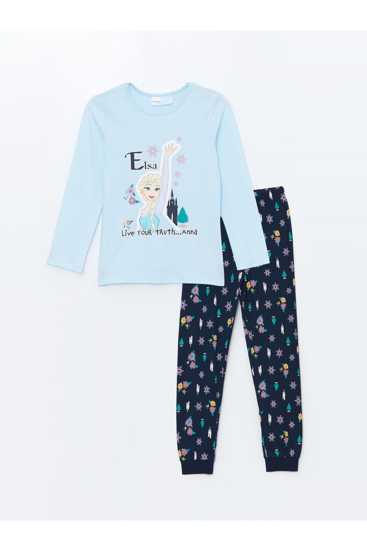 LC Waikiki-Pyjama-Set für Mädchen mit Rundhalsausschnitt und Elsa-Print 1