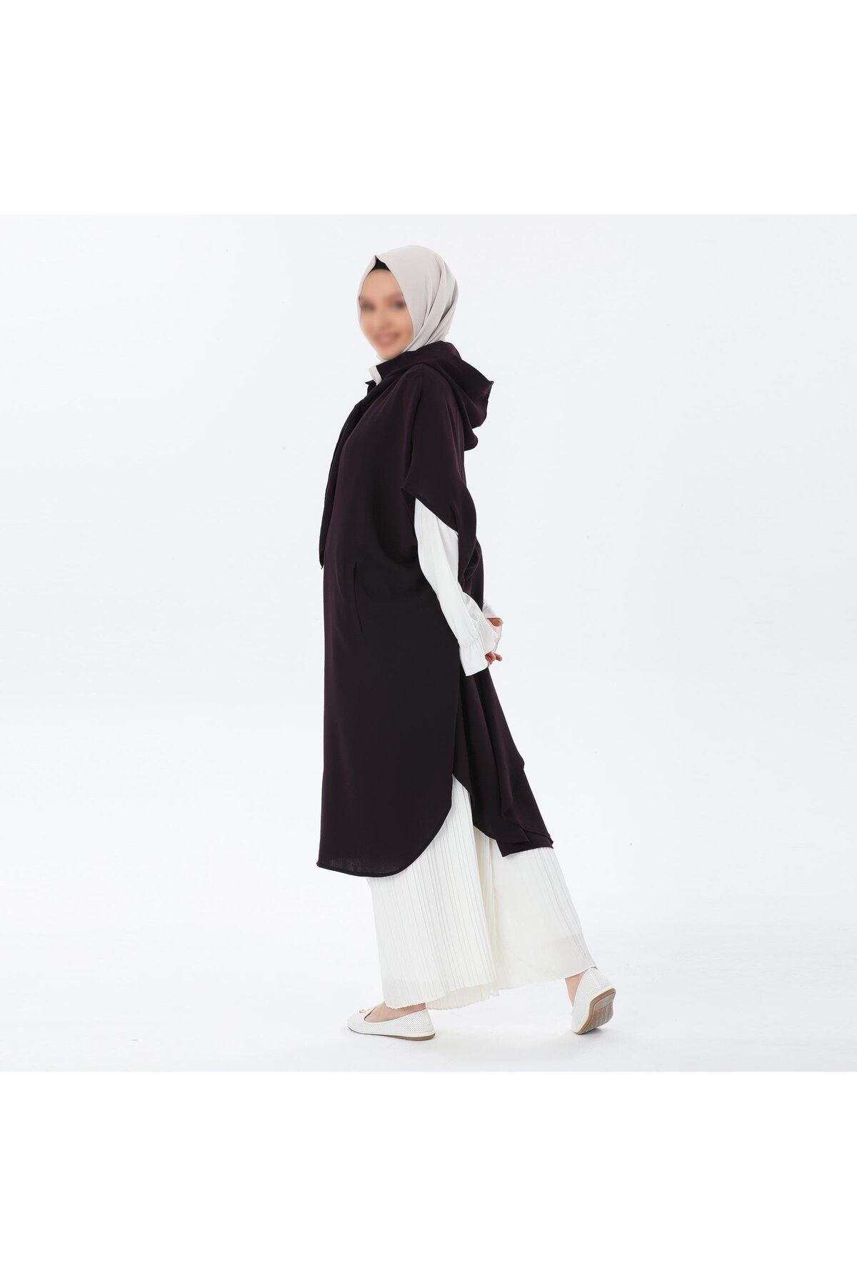 VALENS BOUTİQUE-Summer Crepe Poncho with Removable Hood and Scarf Teseture Poncho 7