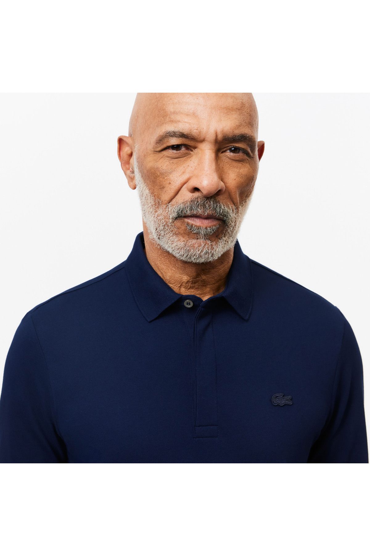 تی شرت یقه پولو آبی مردانه آستین خاکستری بلند و مناسب پاریس Lacoste