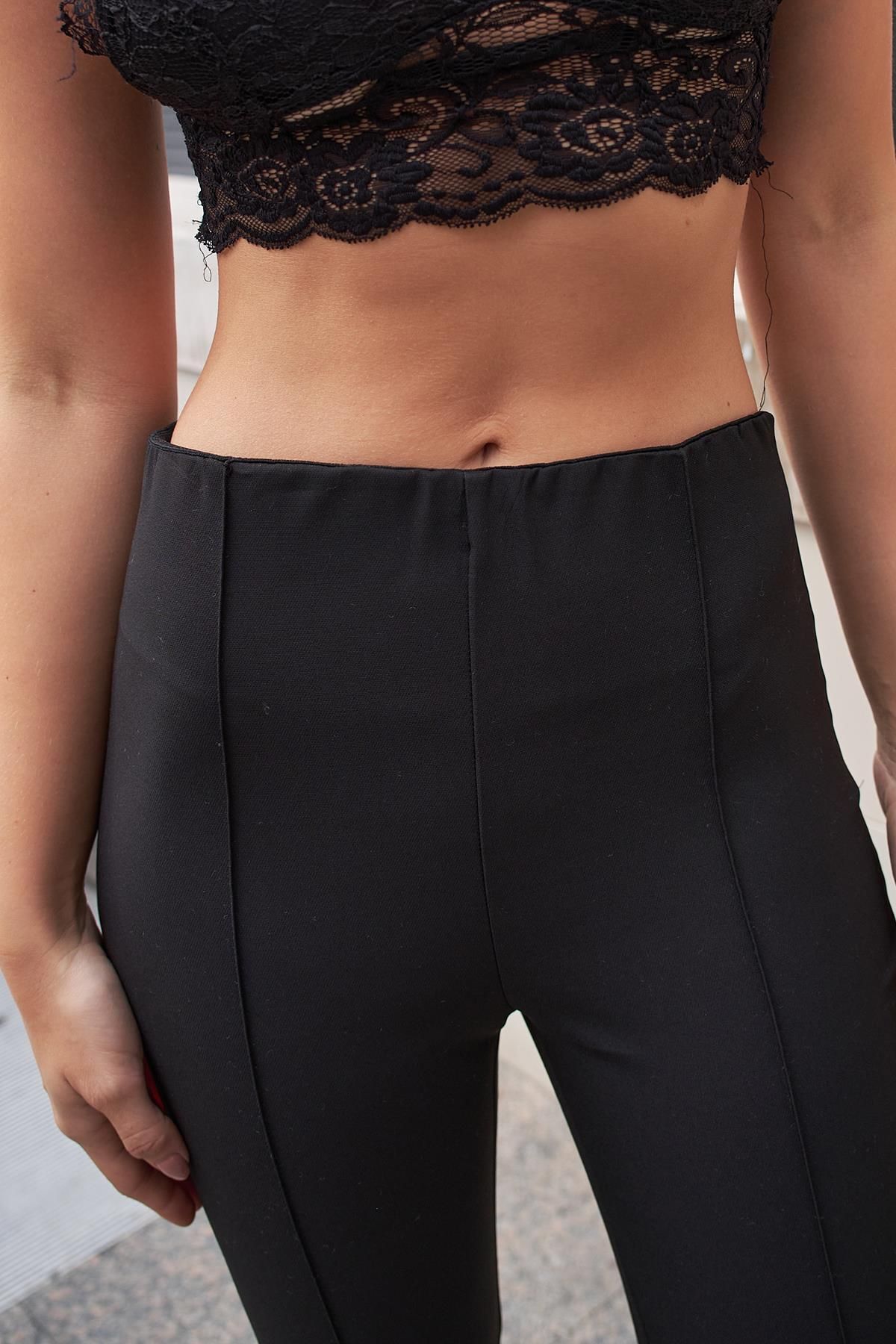 Jument-Pantaloni Power Strech Lycra Slim Fit, talie înaltă, talie elastică, până la gleznă-negri 3