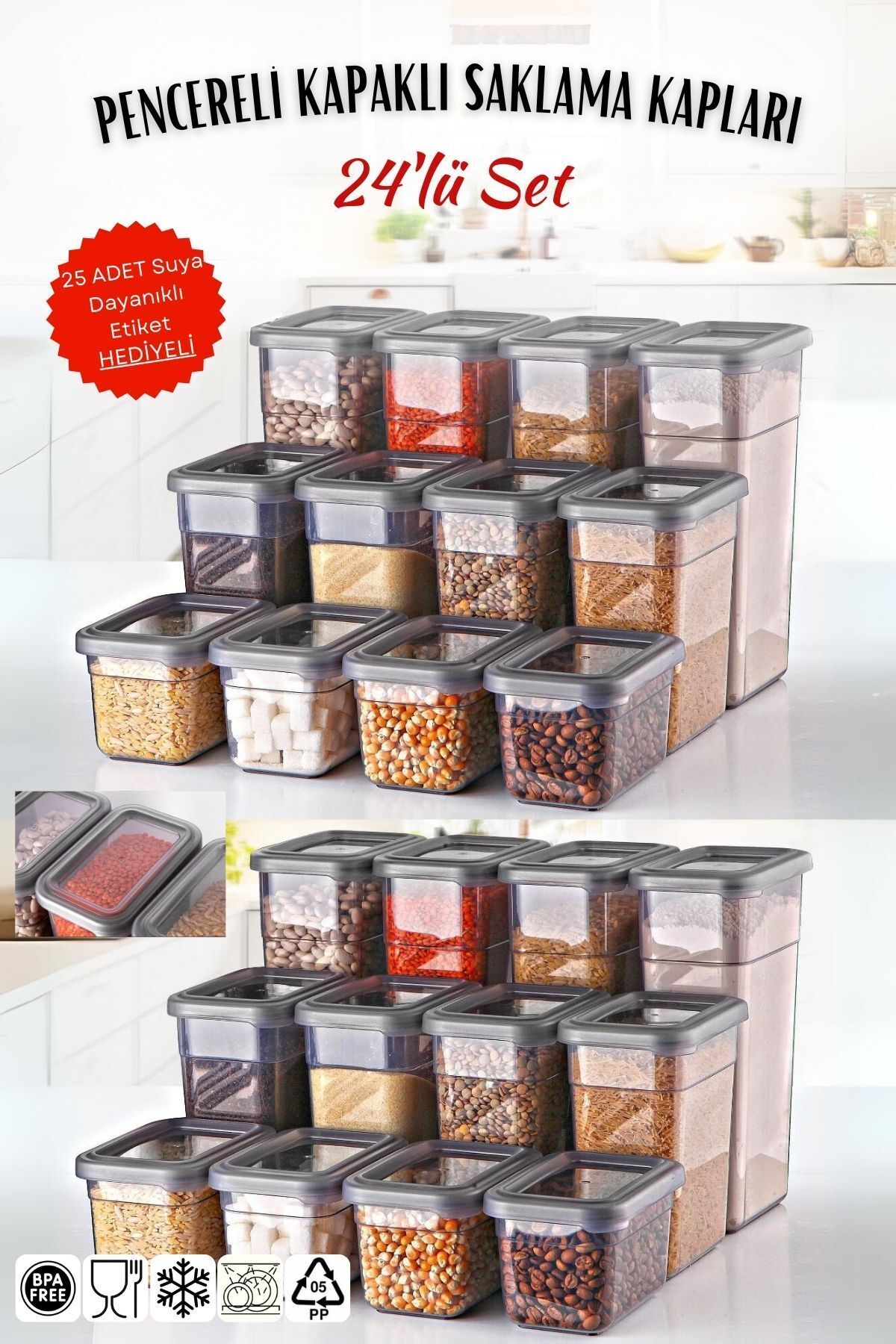 Nandy Home-24-Piece Anthracite Storage Container Set - 8x 1.58/1.1/0.58 Lt - With Window Lid 1
