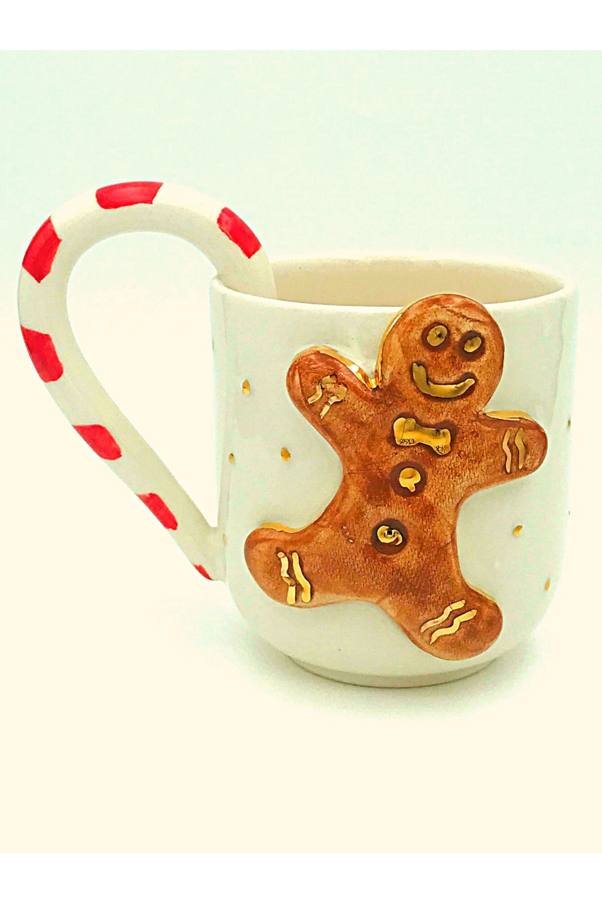 SeraSelin-24 Carat Gold Embroidered Gingerbread Man Embossed, Handmade Mug Bngm1220 1