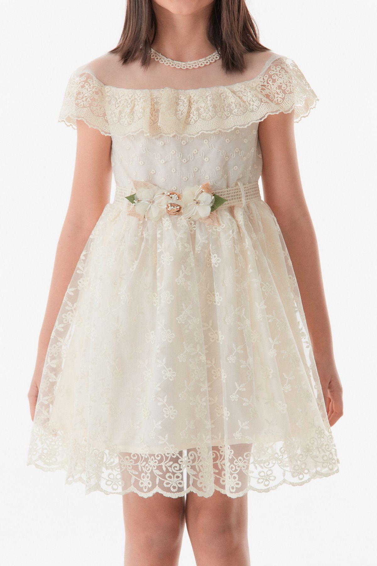 Fulla Moda-Girls' Dress with Flower Brooch Crown Accessories 6