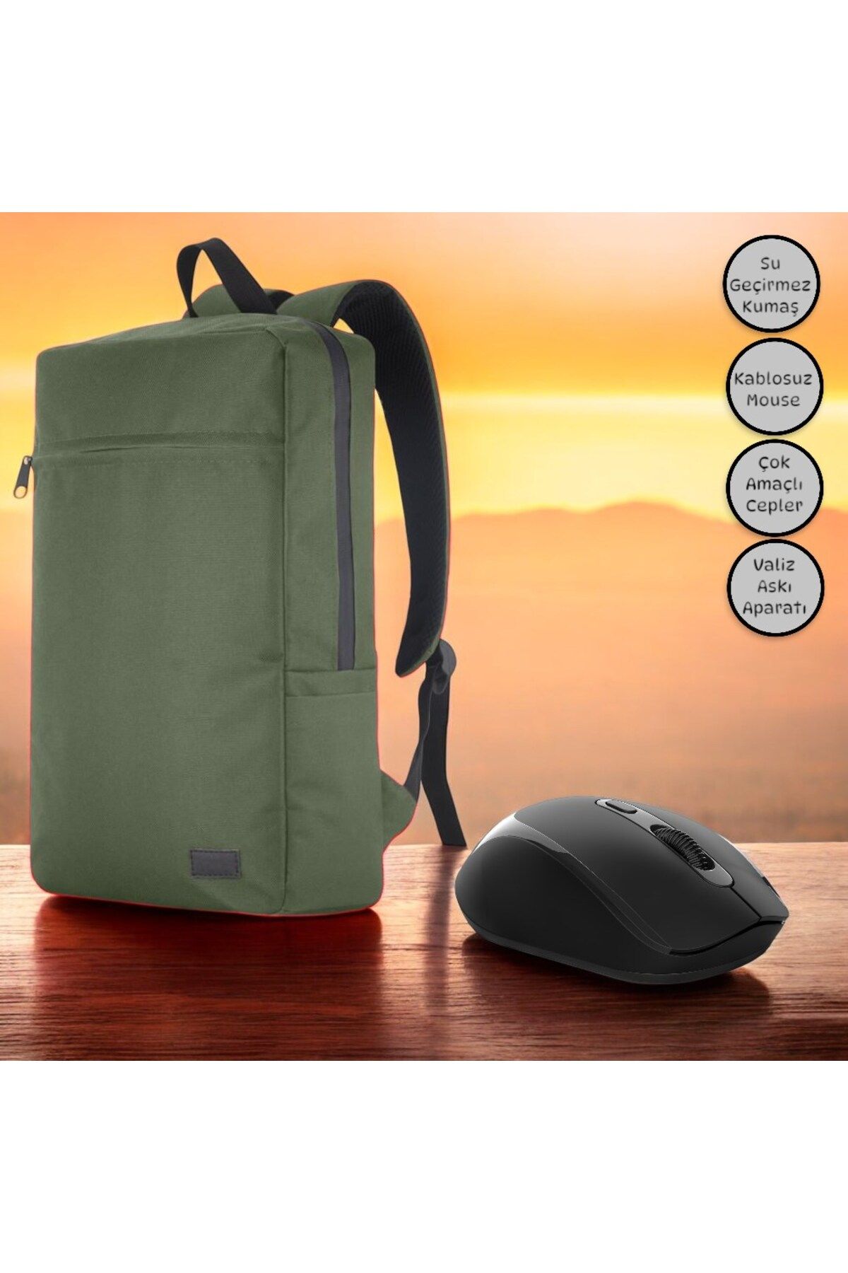 Classone-Mila Pr-Ek107 15.6' Waterproof Fabric - Zippered Notebook Backpack and Wireless Mouse 7