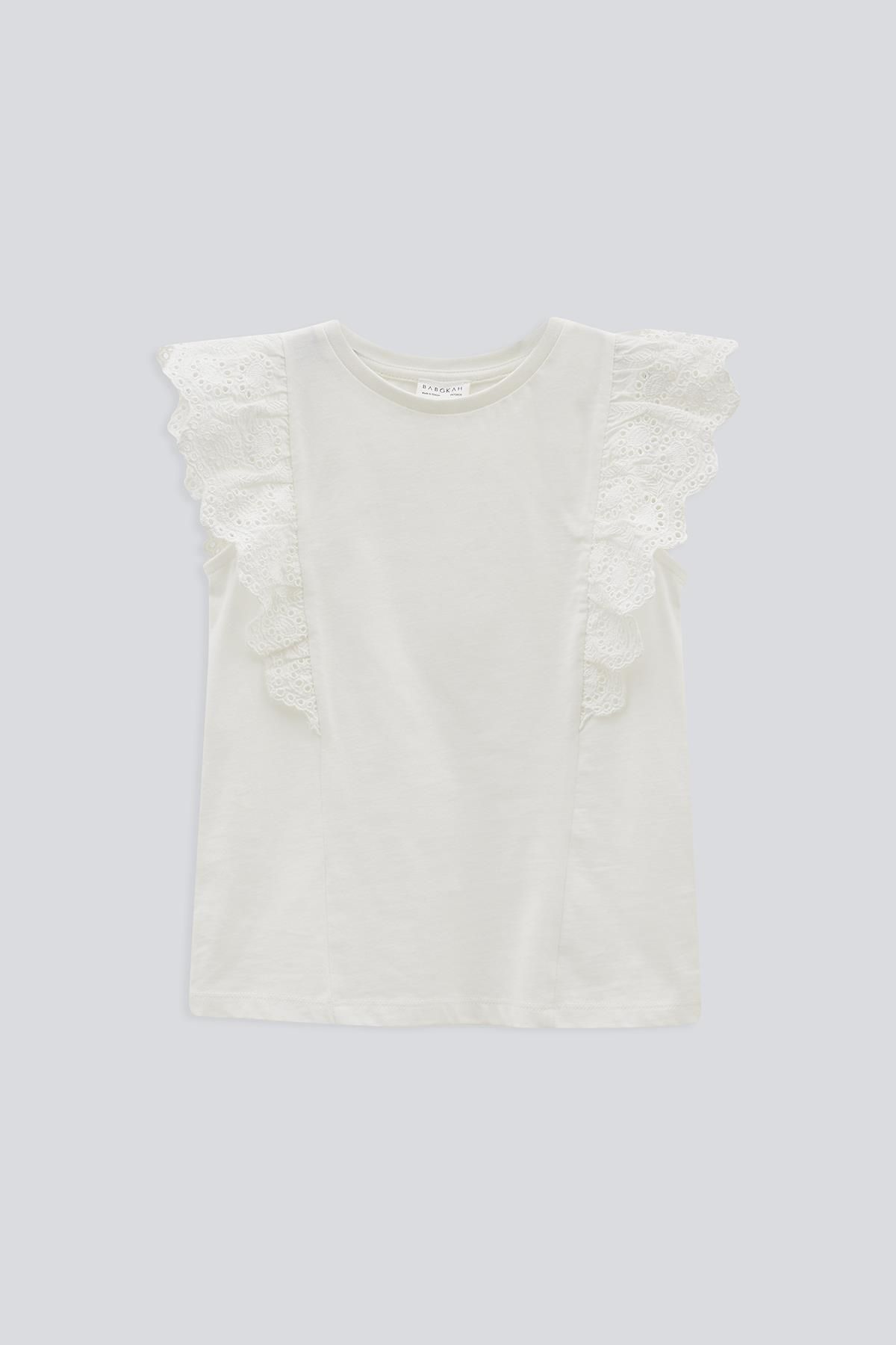 (KİDS GİRL) Omuzları Fisto Volanlı Kolsuz T-shirt