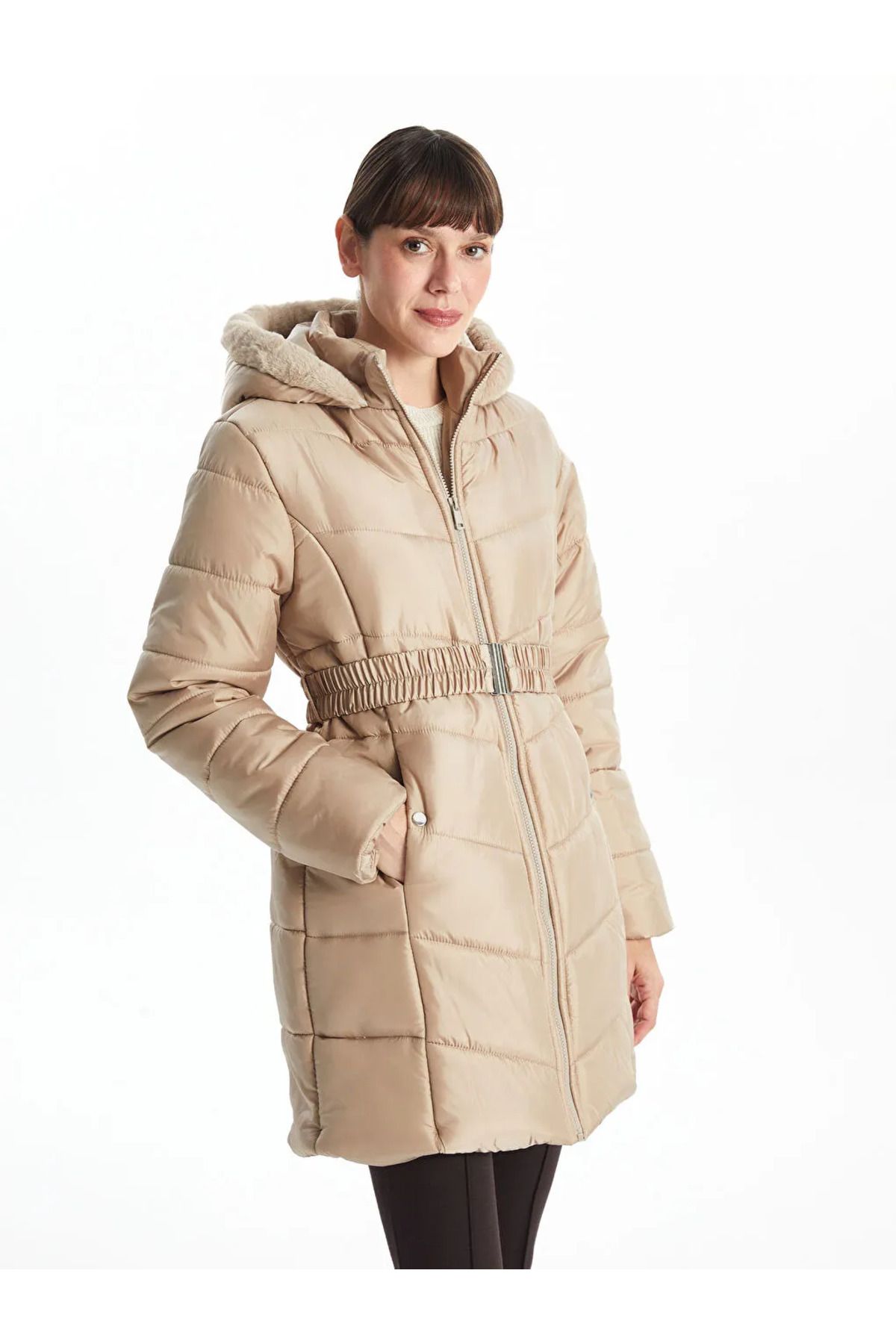 LC Waikiki-Beige Hooded Women's Puffer Jacket 2