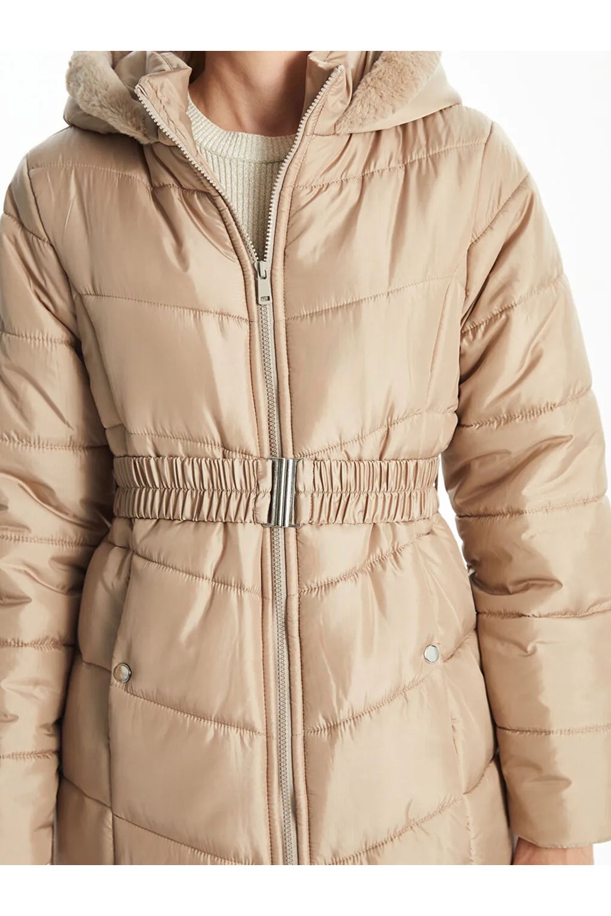 LC Waikiki-Beige Hooded Women's Puffer Jacket 5