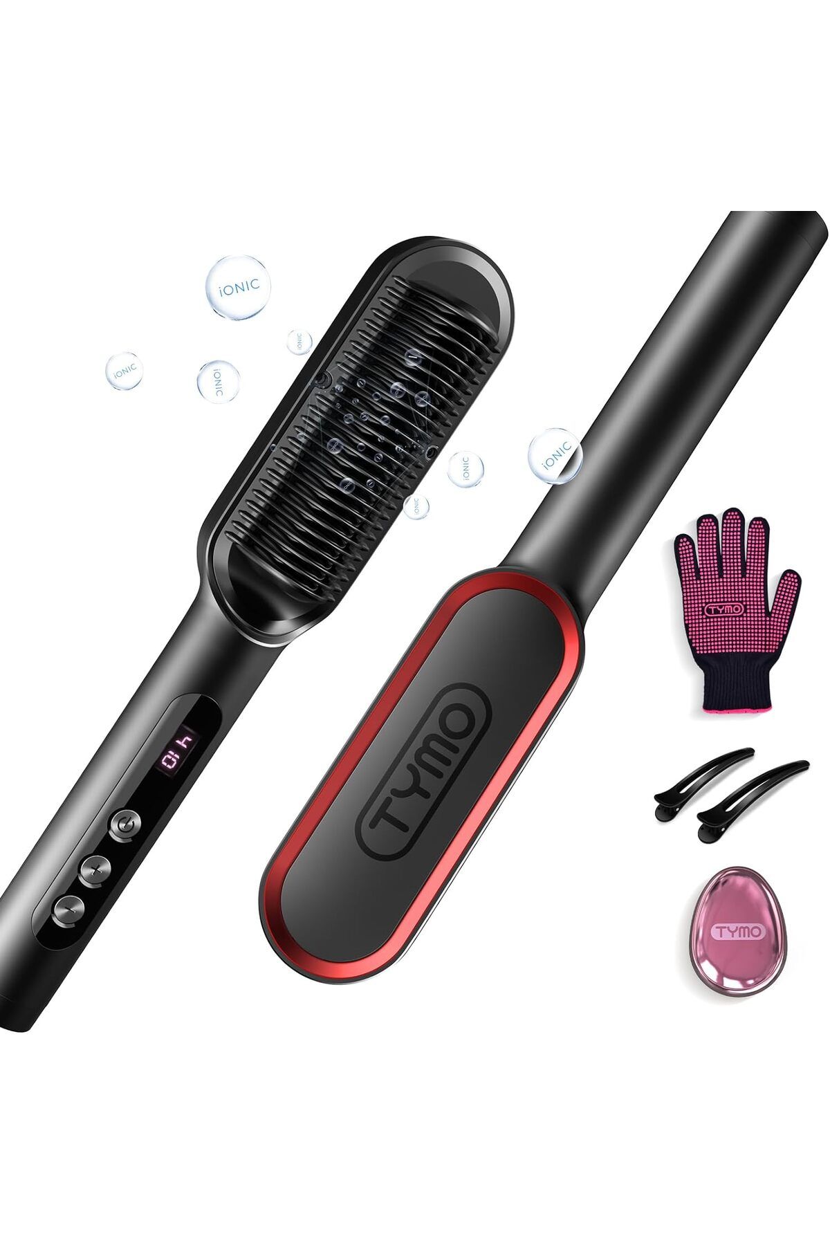 TYMO-Ring Hair Straightener Brush with Built-in Comb, 20 Sec Fast Heating & 5 Temp Settings, Black 1