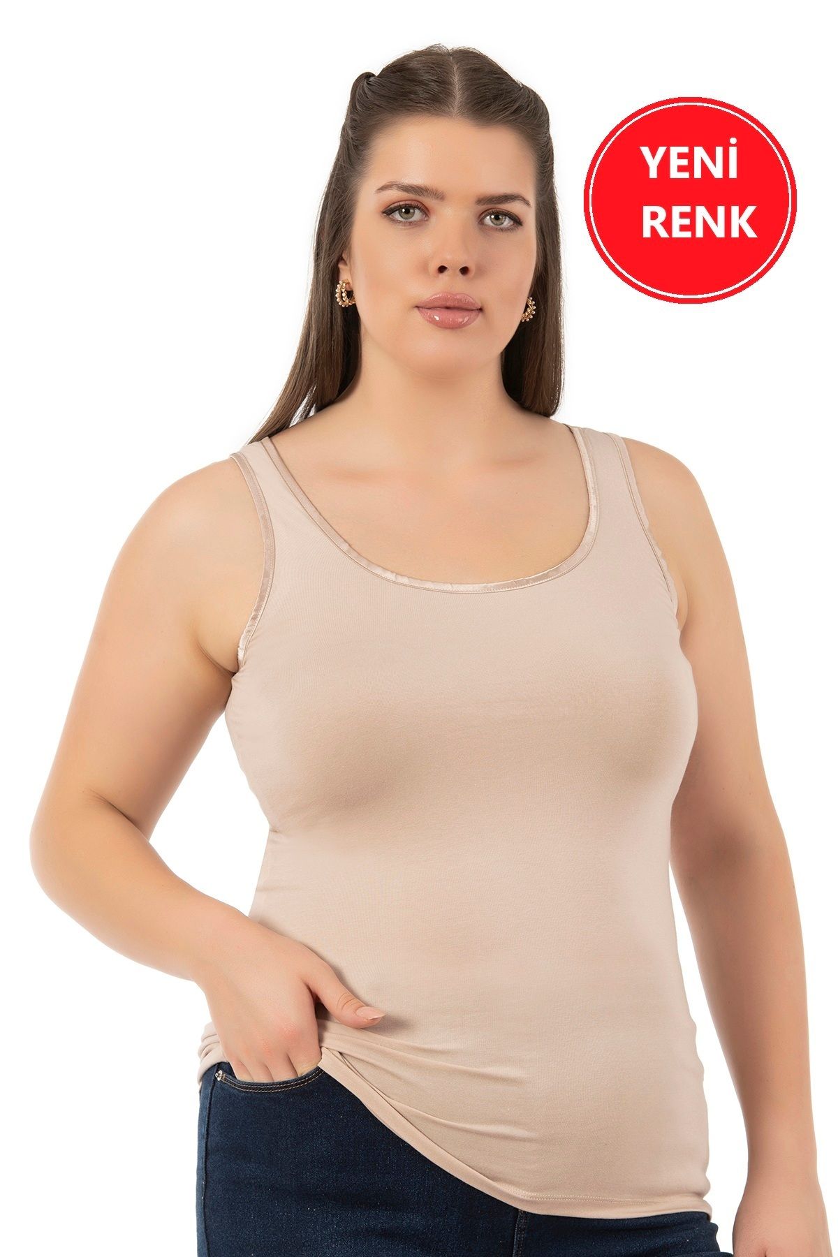 ÖZKAN underwear-Özkan 25922 Women's Viscose Flexible Soft Thick Strap Round Neck Large Size Knitted Tank Top 1