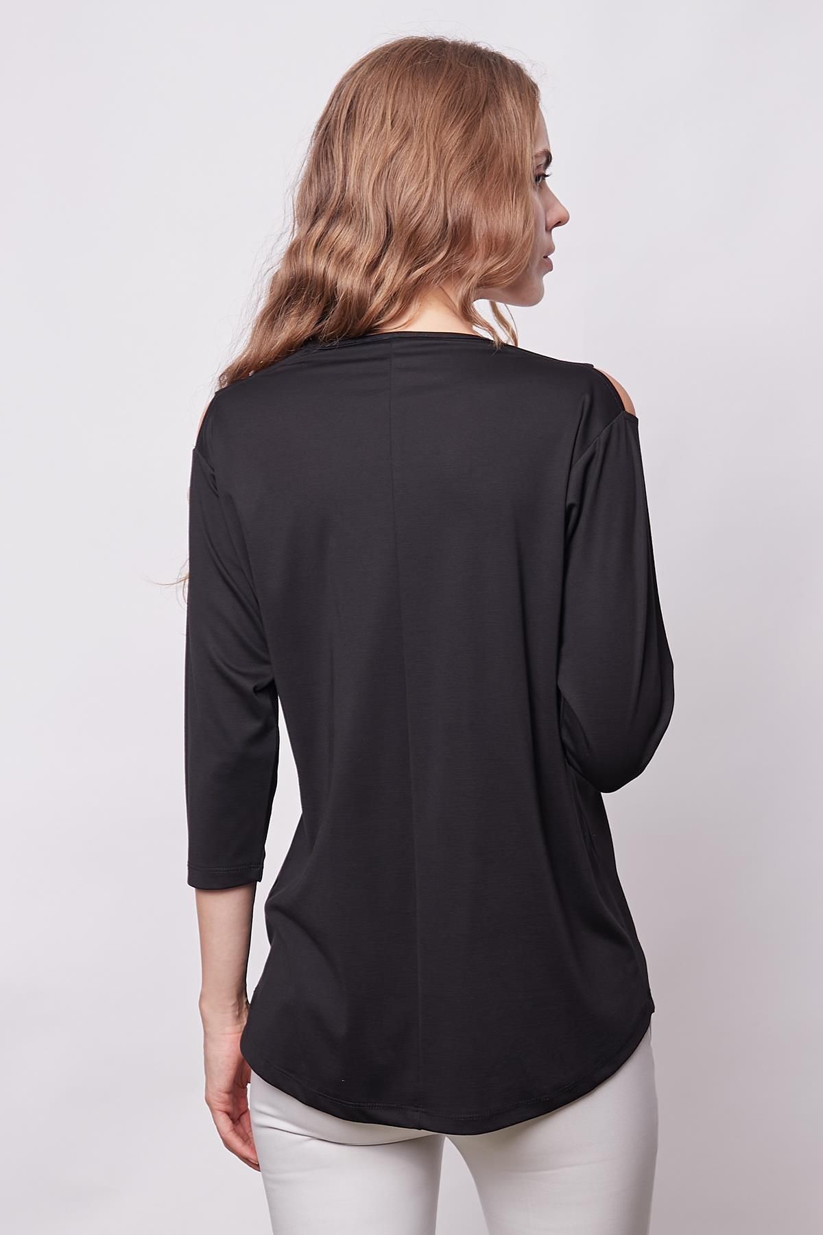 Jument-V-Neck Off-Shoulder Lightweight Lycra Blouse - Black 7