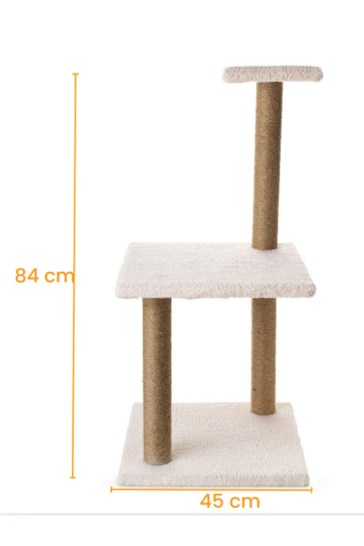 BEYLİNİ-Cat Scratch Board Set of 3 - Plush Fabric, 84 cm Height, 3-Step Jumping Game (Cream) 7