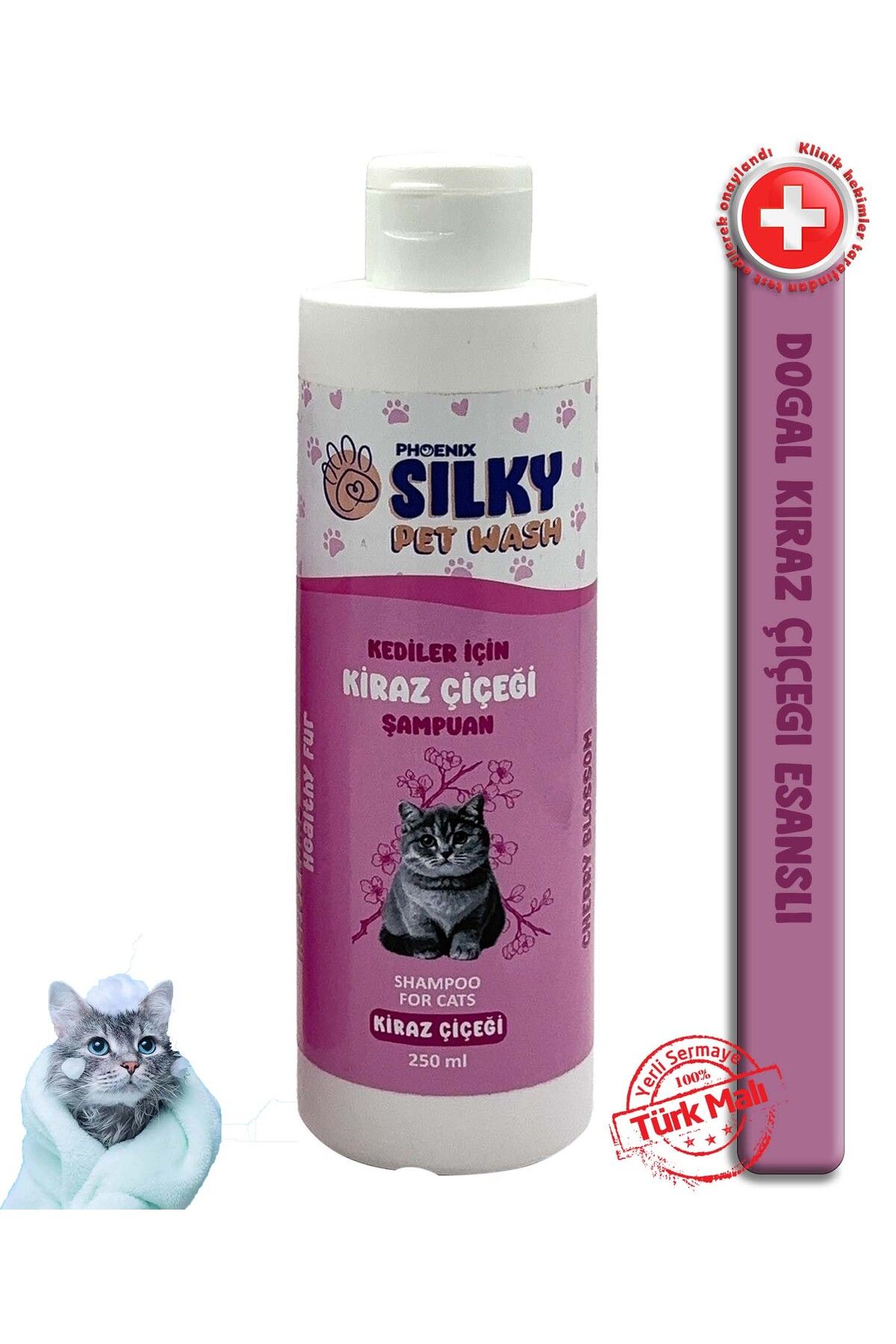 Silky PetWash - Kedilere özel Doğal Kiraz Çiçeği Özlü Şampuan - 250ml