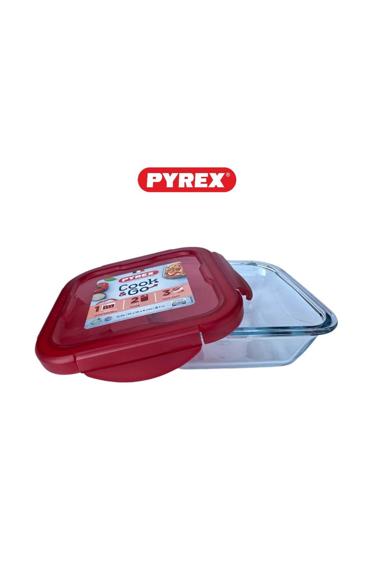Pyrex-Cook&Go 0.8L Square Storage Dish with Airtight Lid - Versatile Freezer-to-Oven Solution - RED 3