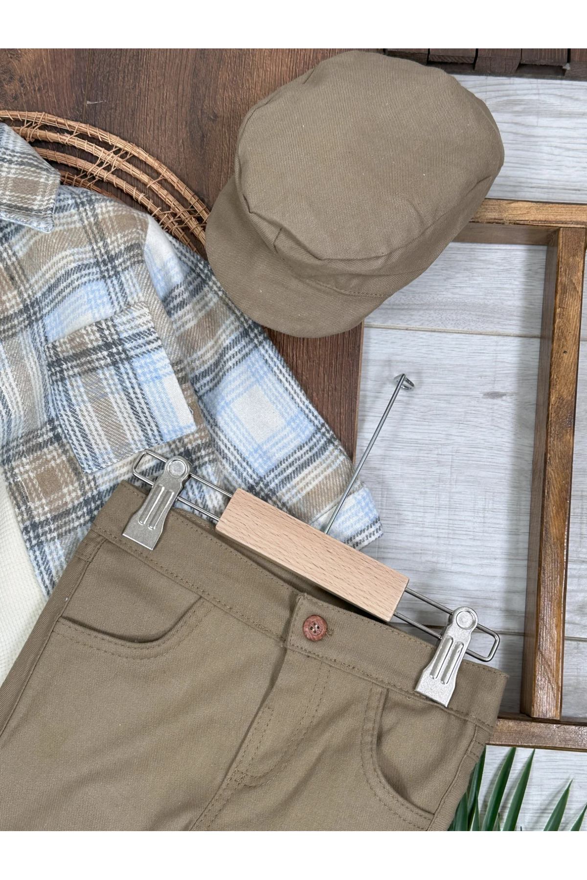 tiwitibaby Oduncu Gömlek Şapkalı Waffle  Badili Kanvars Kargo Pantolonlu 4lü Erkek Bebek/Çocuk Takım fotoğrafı 7 (önizleme)