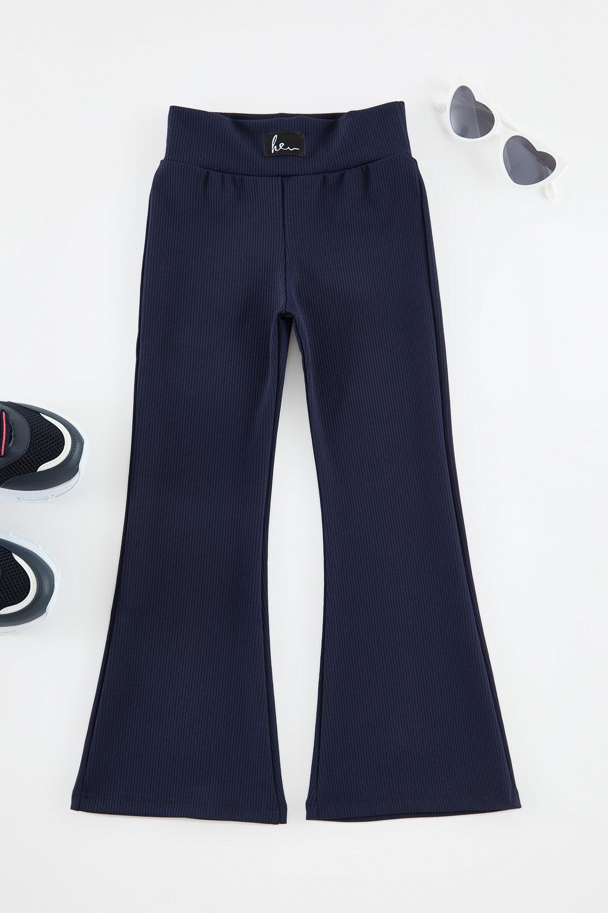 TRENDYOLKIDS Marineblaue, einfarbige/Basic-Schlaghose/Spitzenschlaghose für M...