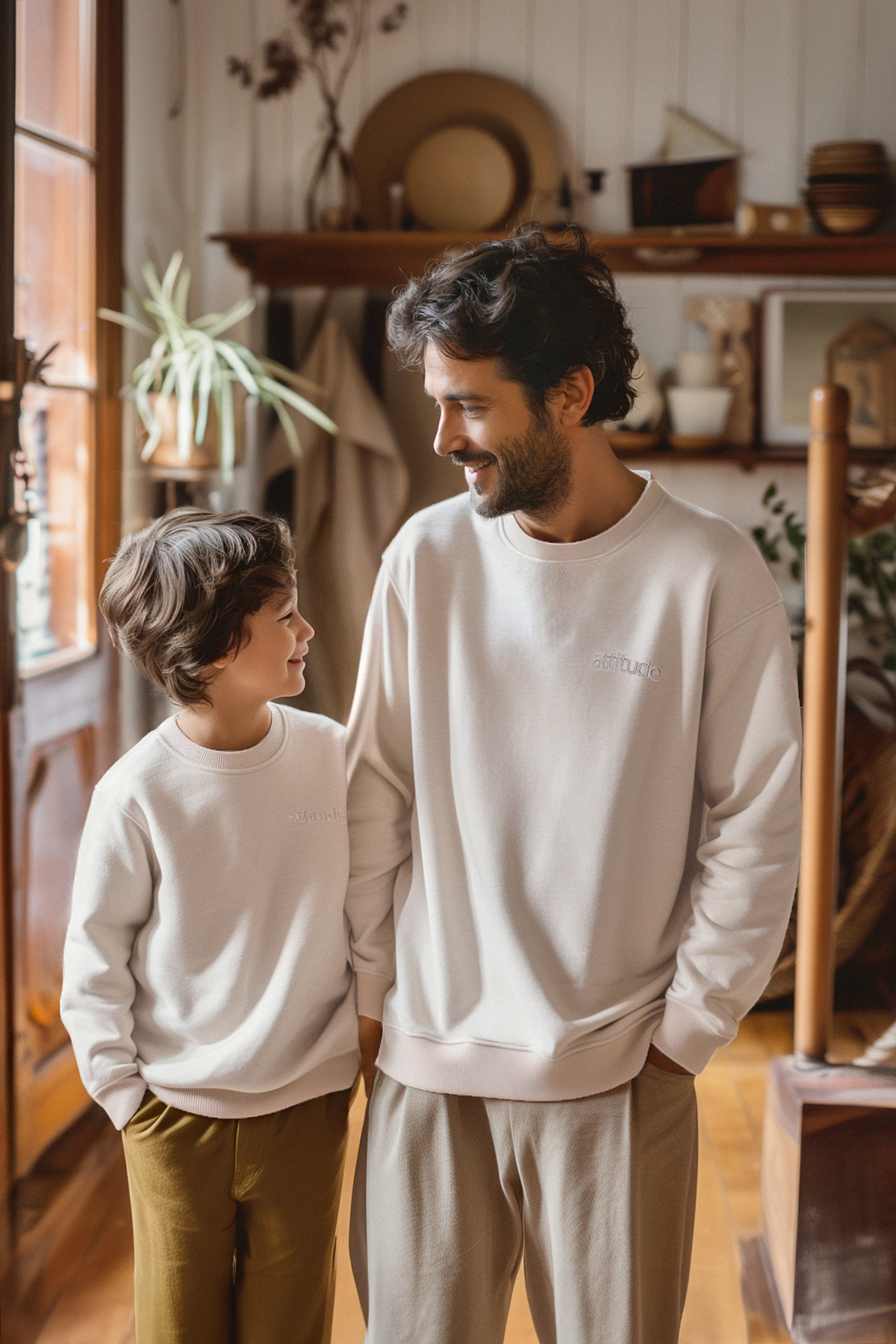 Trendyolmilla  Gri*005 Erkek Çocuk Baba-Oğul Baskılı Örme Mini Me Sweatshirt TKDAW25SW00101