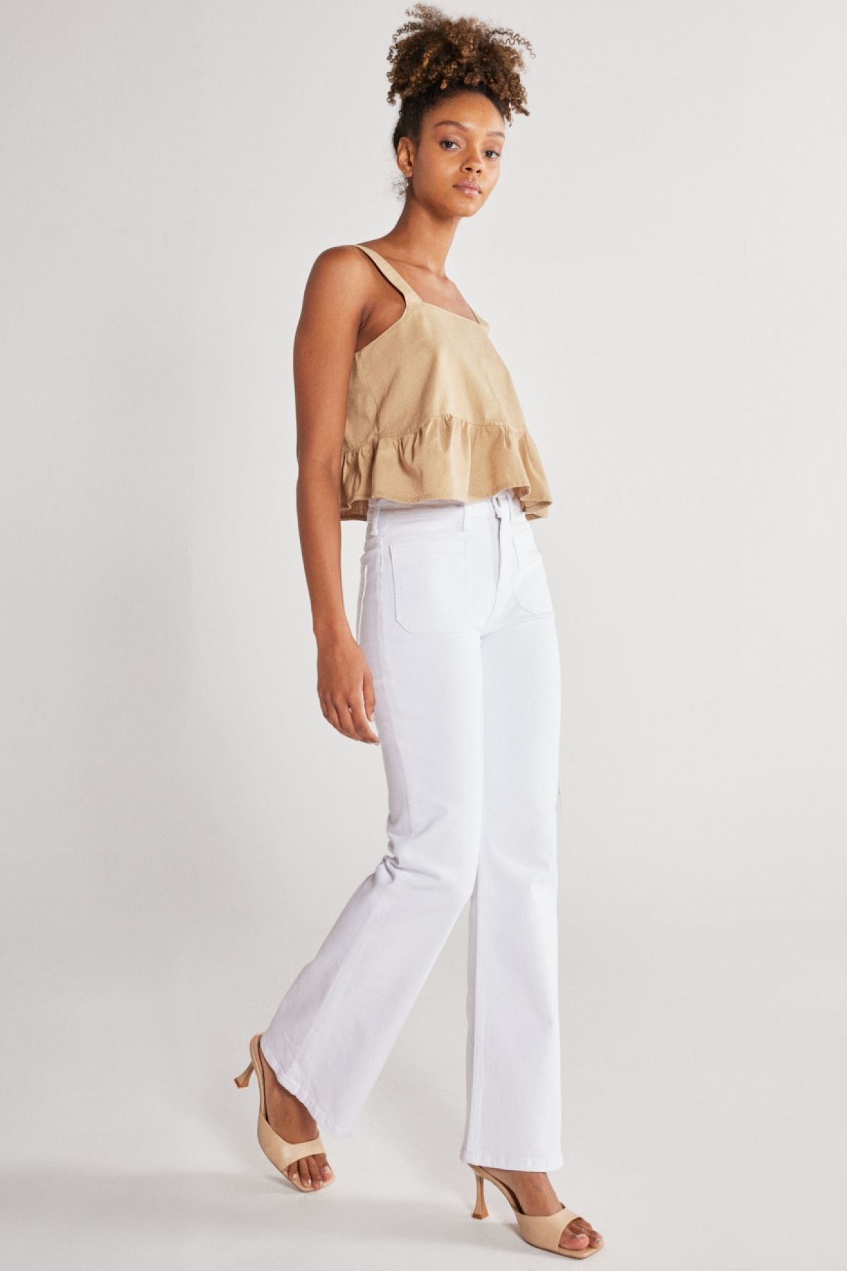 WRANGLER-Flare Fit, magas derekú, kiszélesedő lábú, törtfehér, rugalmas nadrág 4