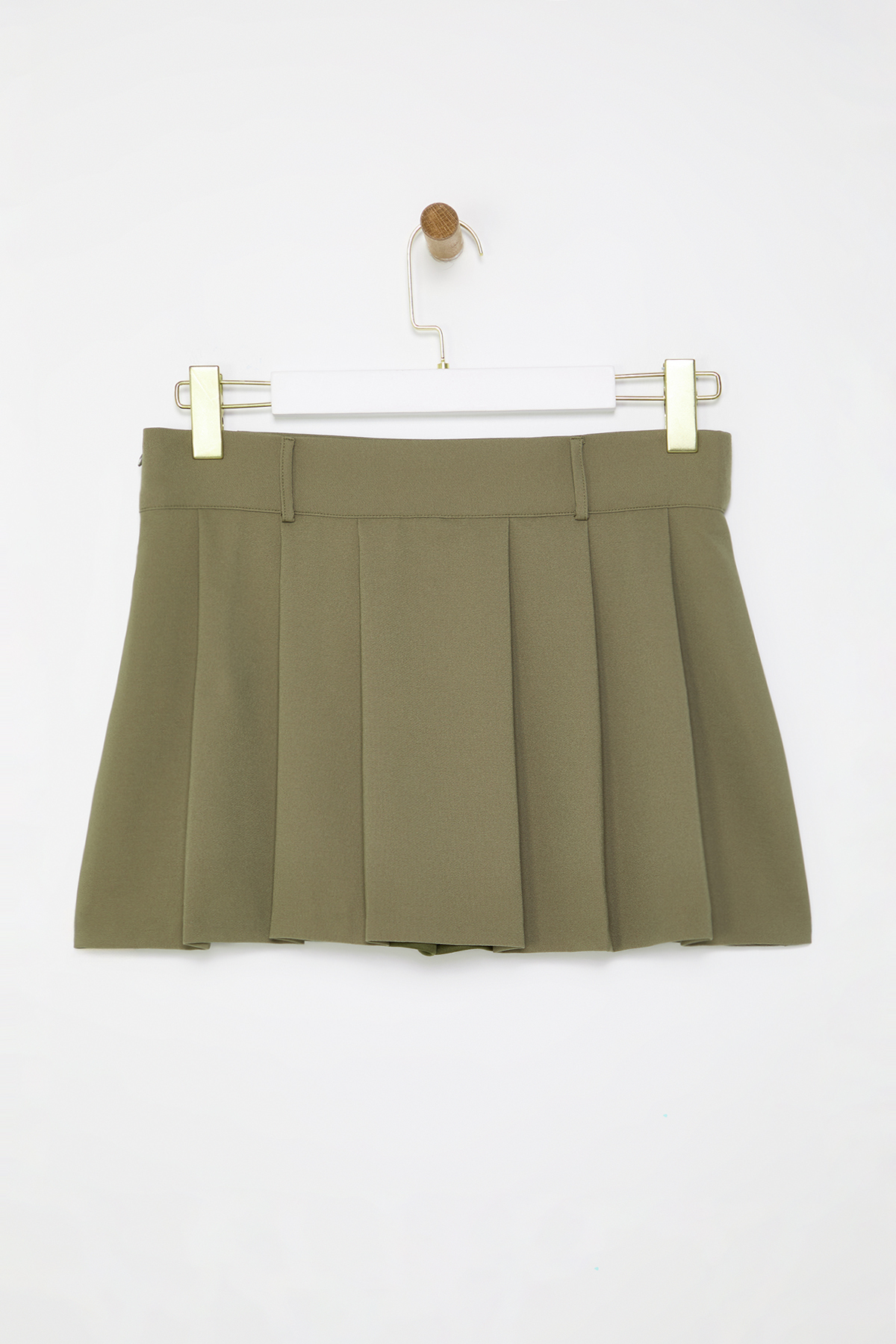 Trendyolmilla  Haki Piliseli Orta Bel Süper Mini Dokuma Şort Etek TWOAW25SR00038 - Görsel 6