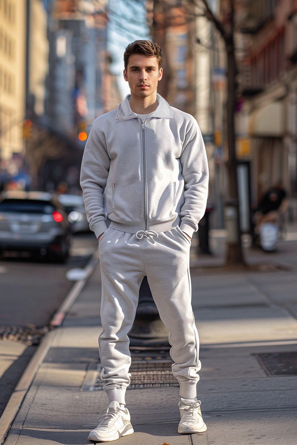 Trendyol Collection Szary Melanżowy Komplet Dresowy Z Suwakiem - Regularny Krój Tmnaw25em00005 Mężczyzna - L