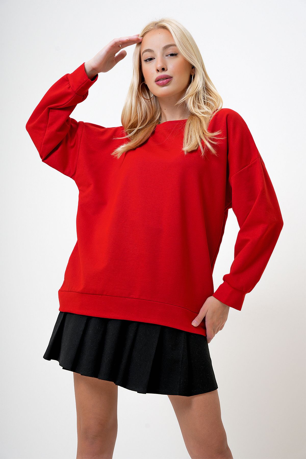 VAGGON-Piros Oversize Crew nyakú női pulóver - Prm1096 4