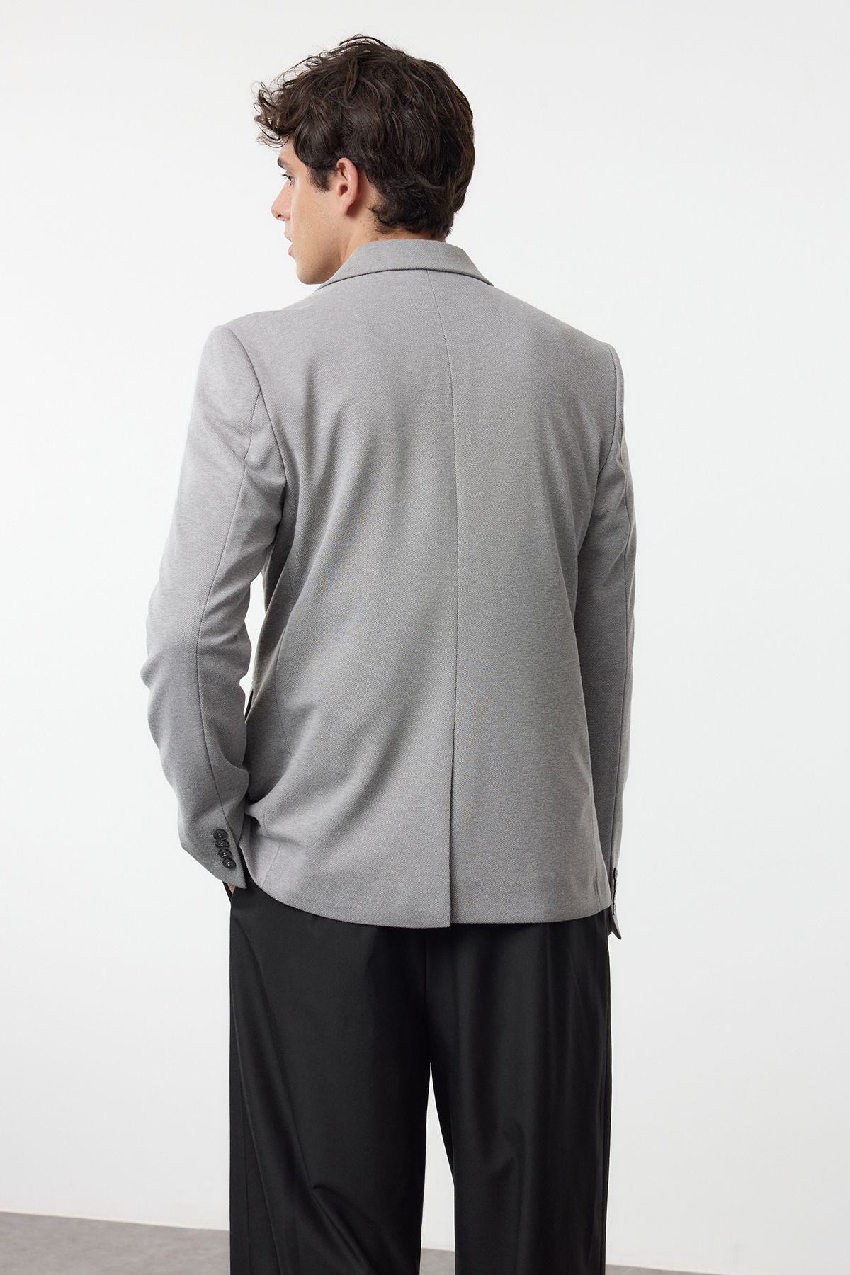 Trendyol Collection-Flexible and Comfortable Gray Blazer Jacket - Regular Fit, Textured Fabric Tmnaw22Ce0235 6