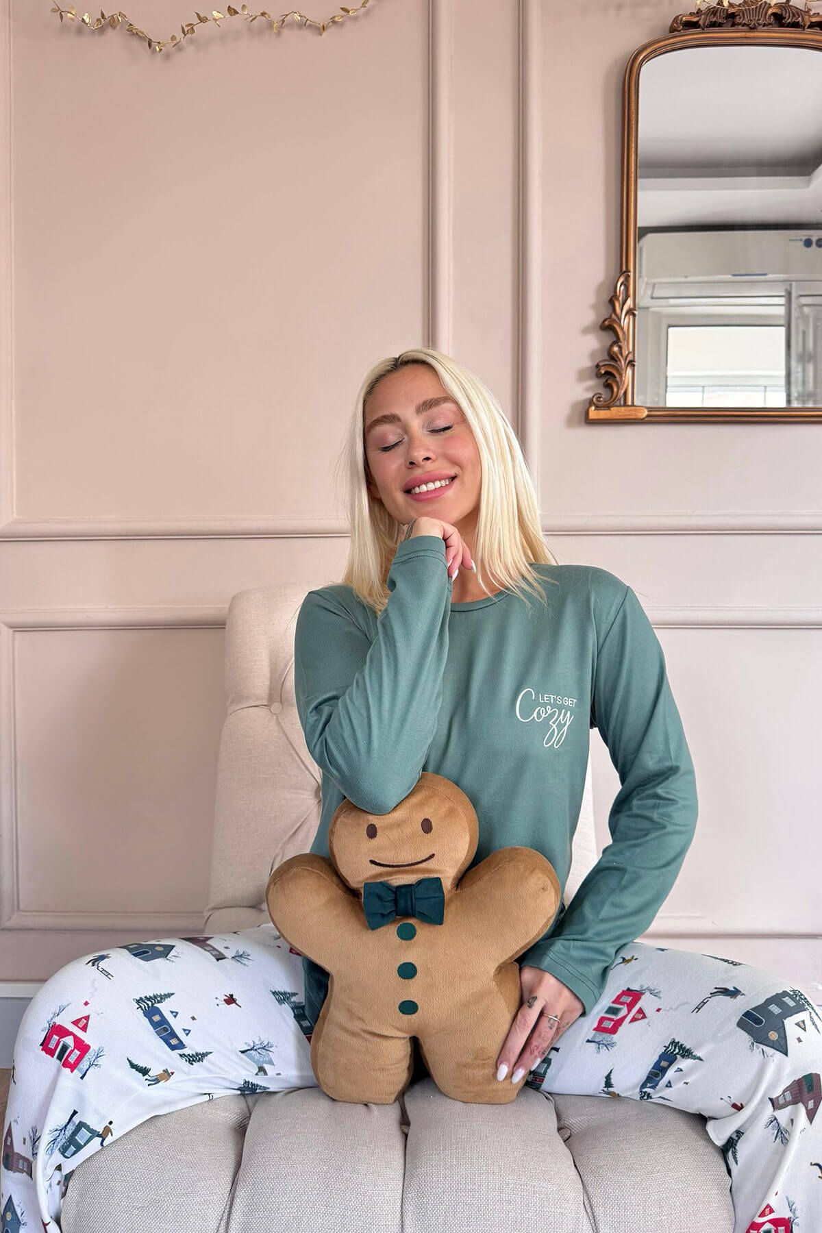 Pijamaevi-Green Cozy Patterned Thermal Women's Pajama Set 5