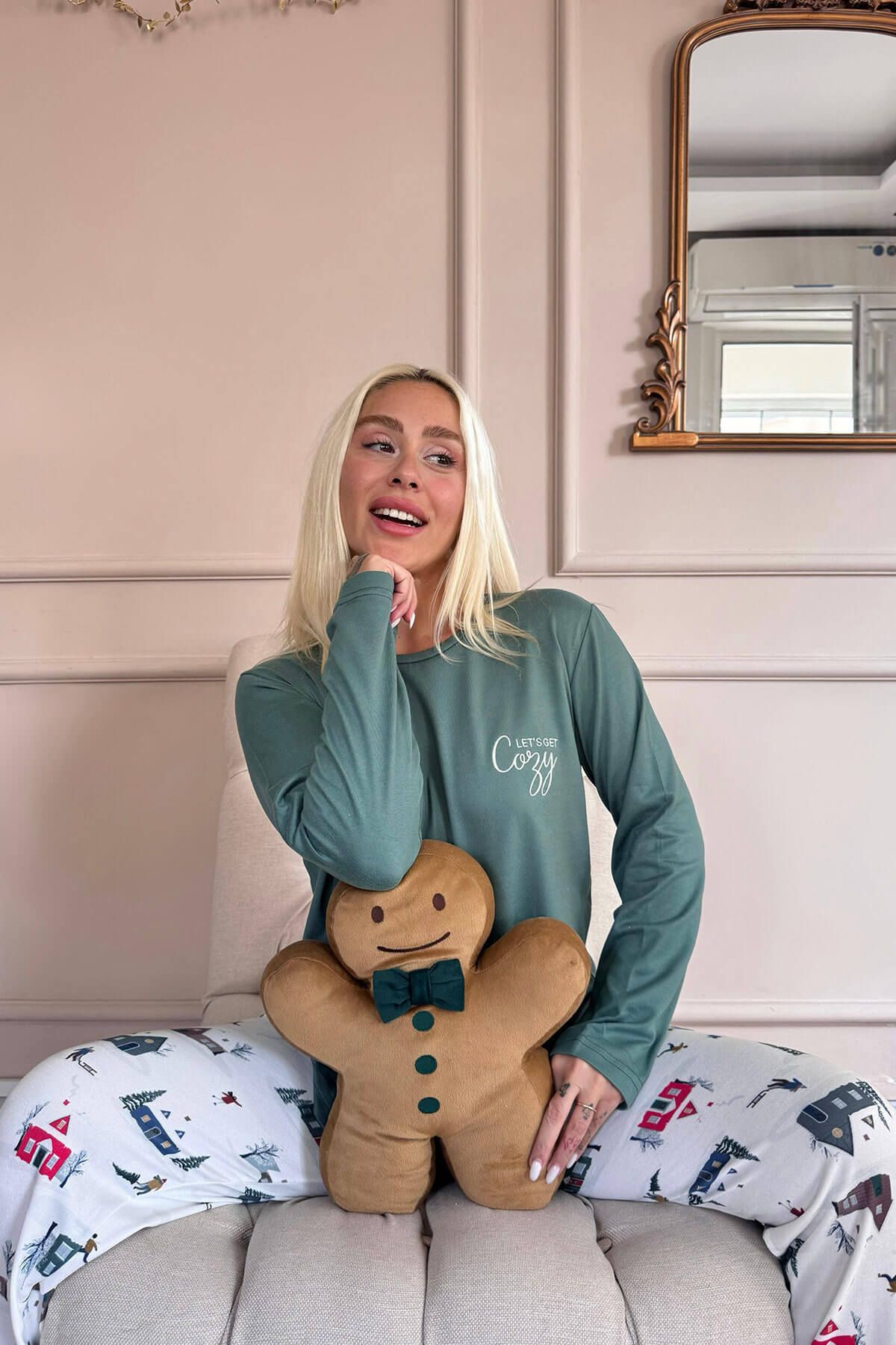 Pijamaevi-Green Cozy Patterned Thermal Women's Pajama Set 3
