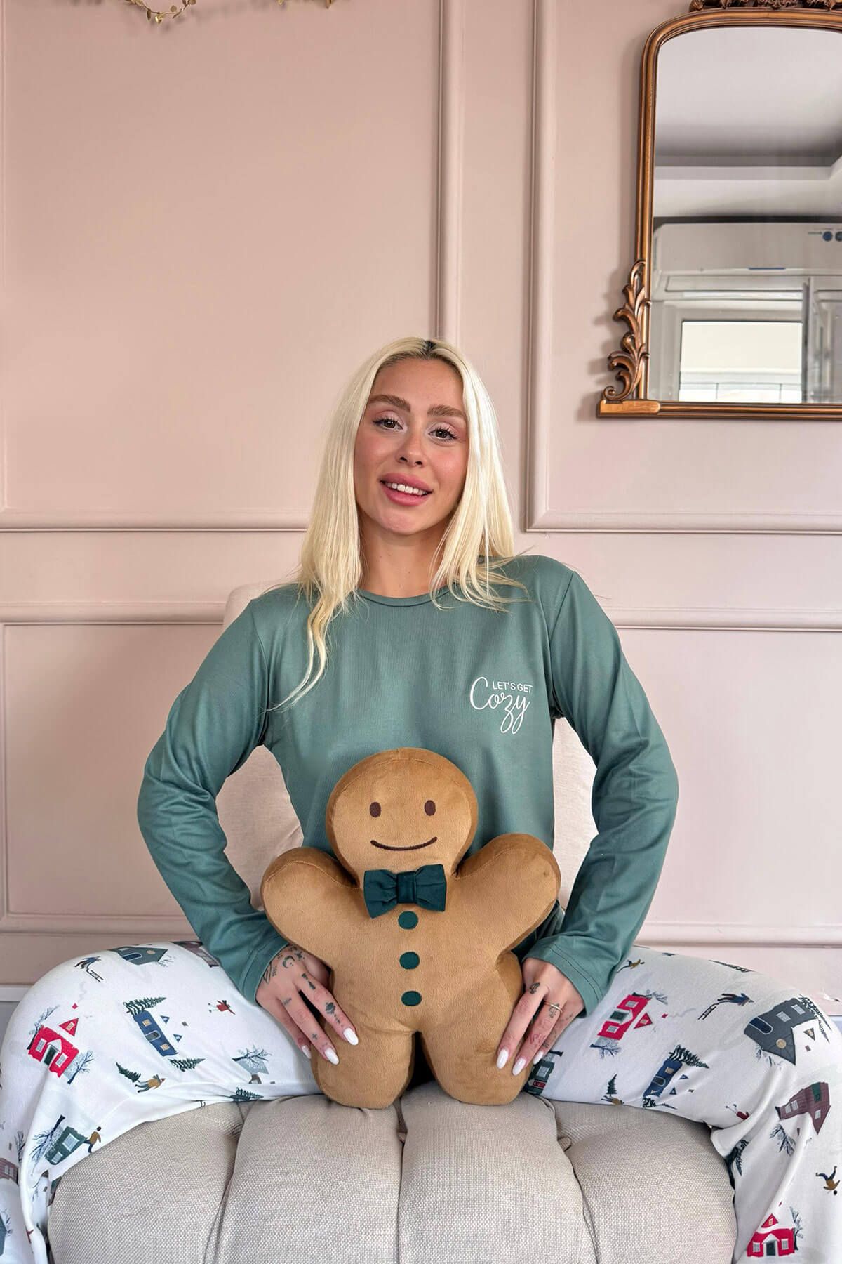 Pijamaevi-Green Cozy Patterned Thermal Women's Pajama Set 4