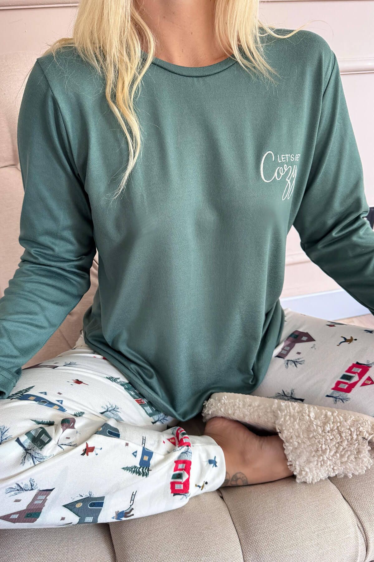Pijamaevi-Green Cozy Patterned Thermal Women's Pajama Set 6