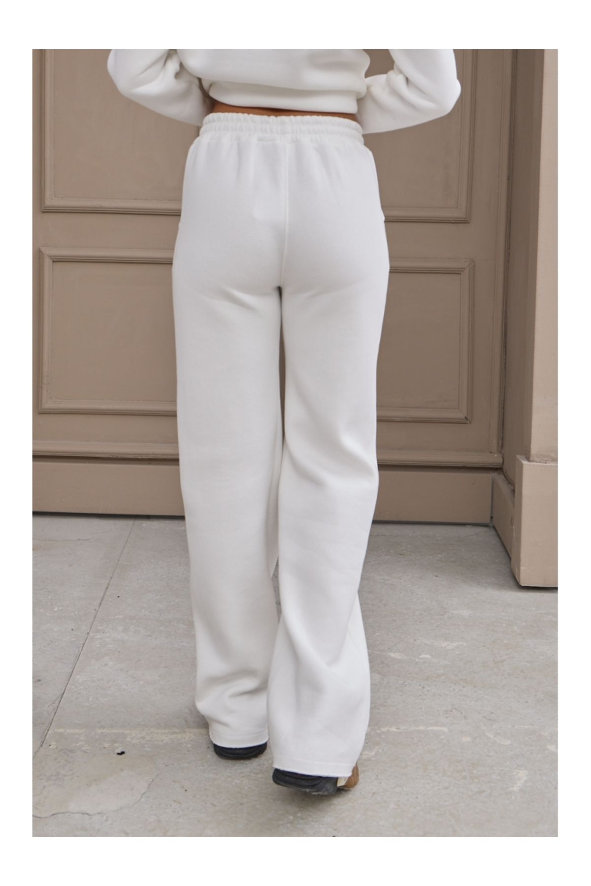 Elif Özbey Butik-White Three Thread Raised Palazzo Trousers 5