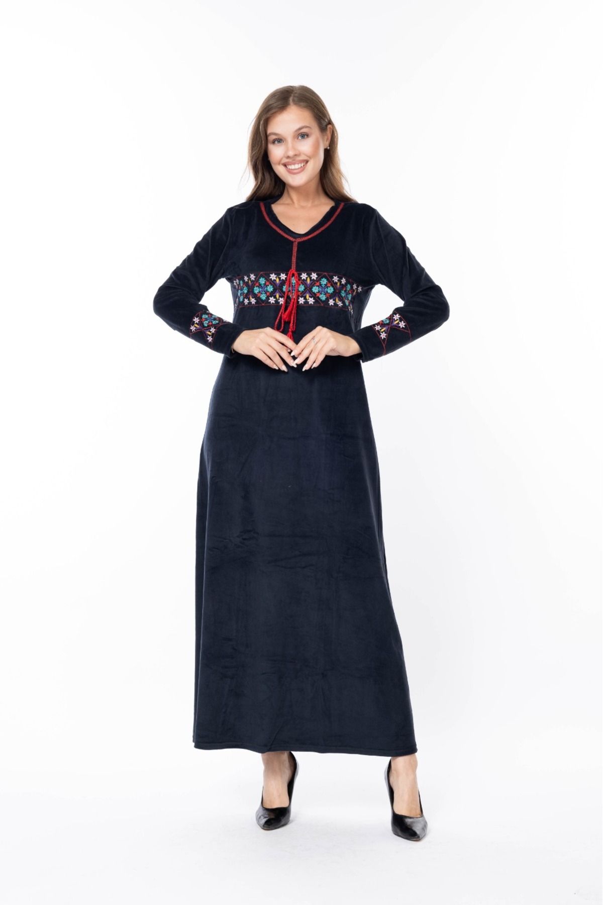 mervemoda-Women's Long Sleeve Velvet Dress 8