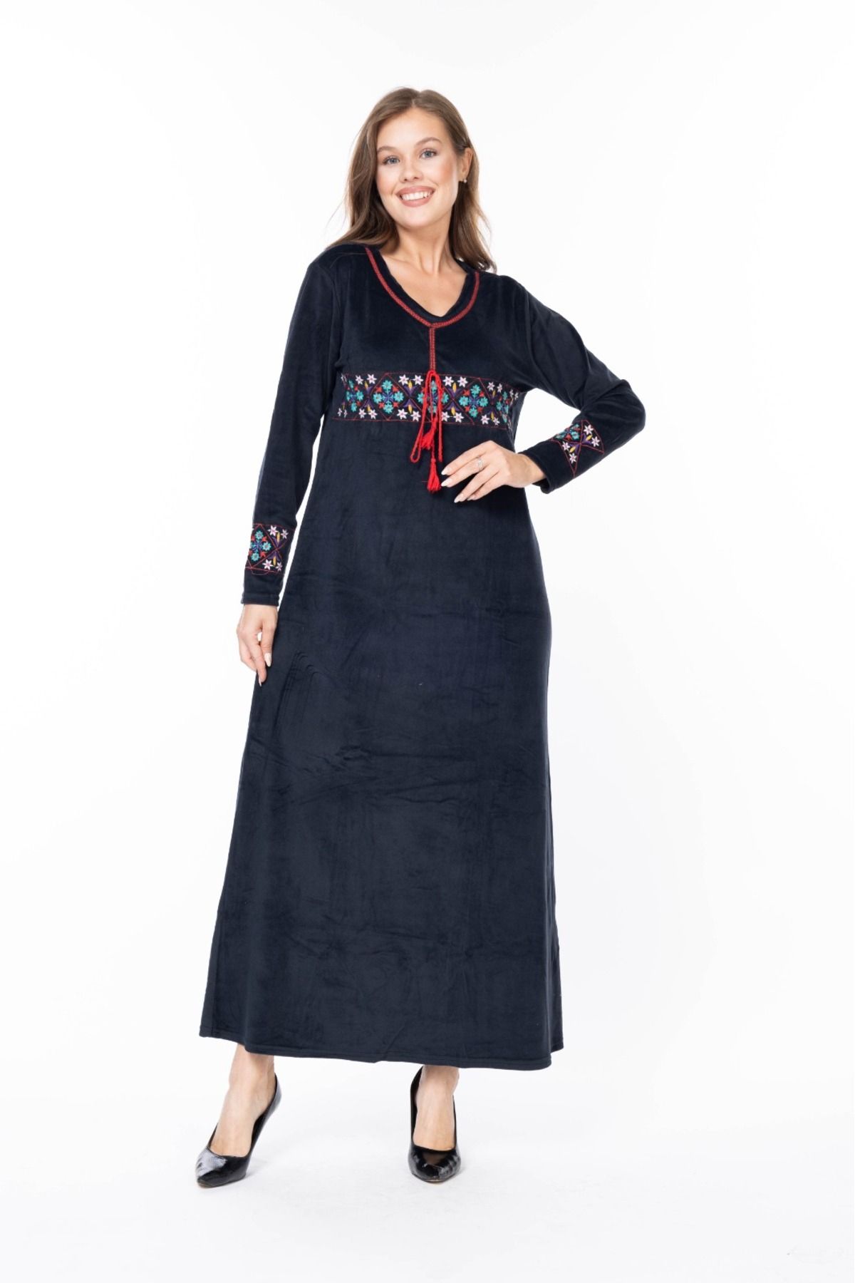 mervemoda-Women's Long Sleeve Velvet Dress 7