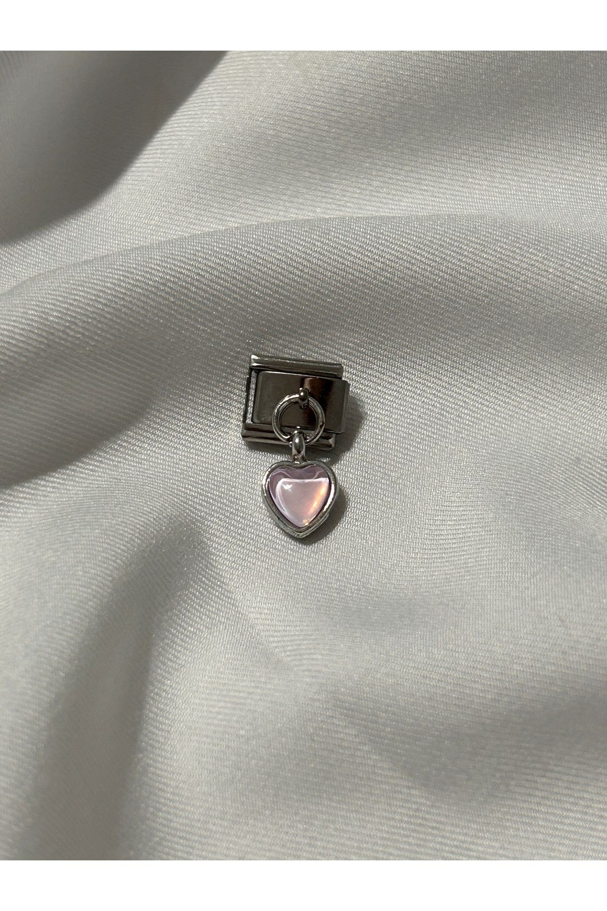 OCTW-Stainless Steel Dangle Enamel Pink Heart Italian Bracelet 2