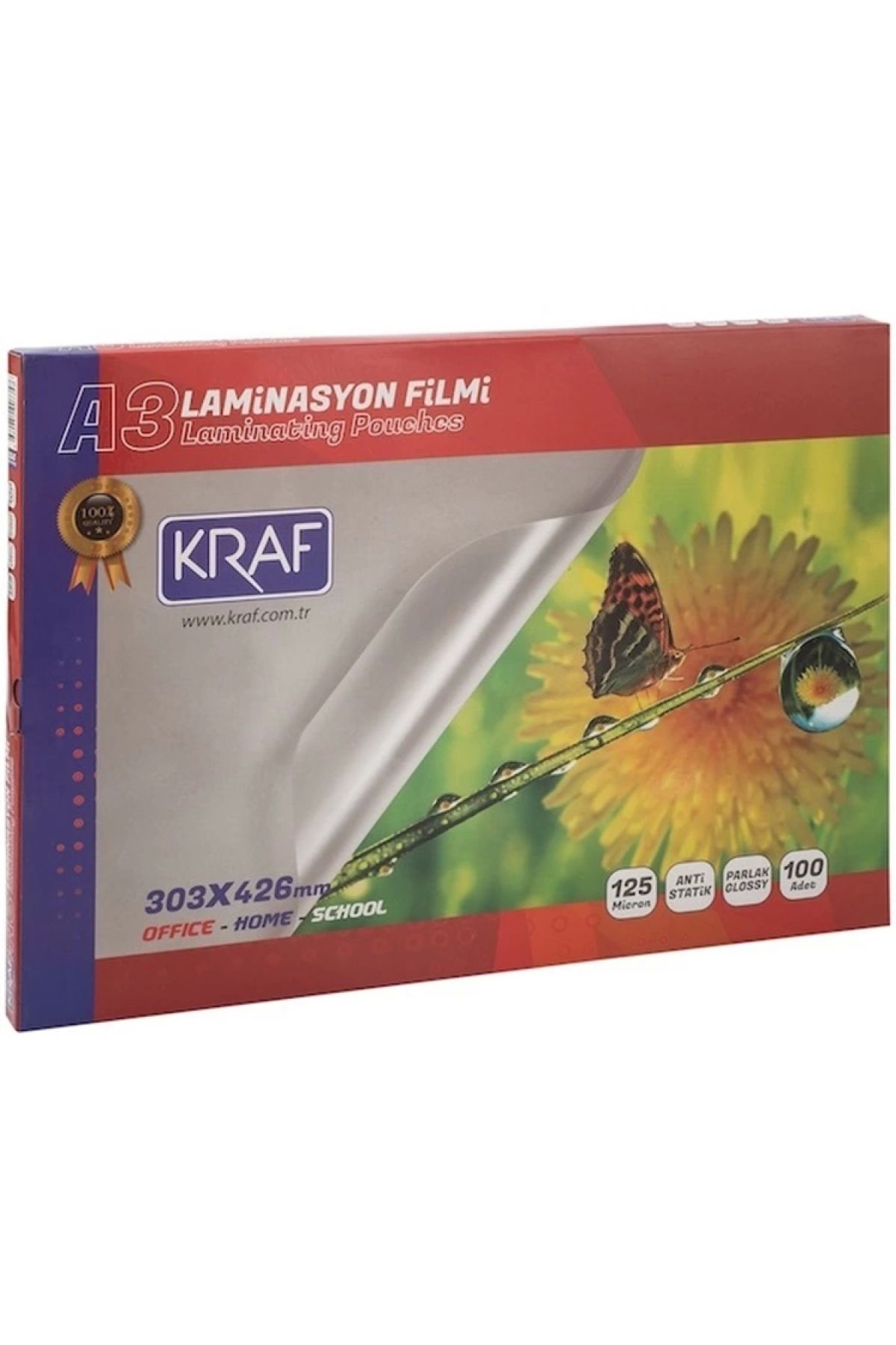 KRAF Laminasyon Filmi Parlak A3 125 Mic 100lü 2123