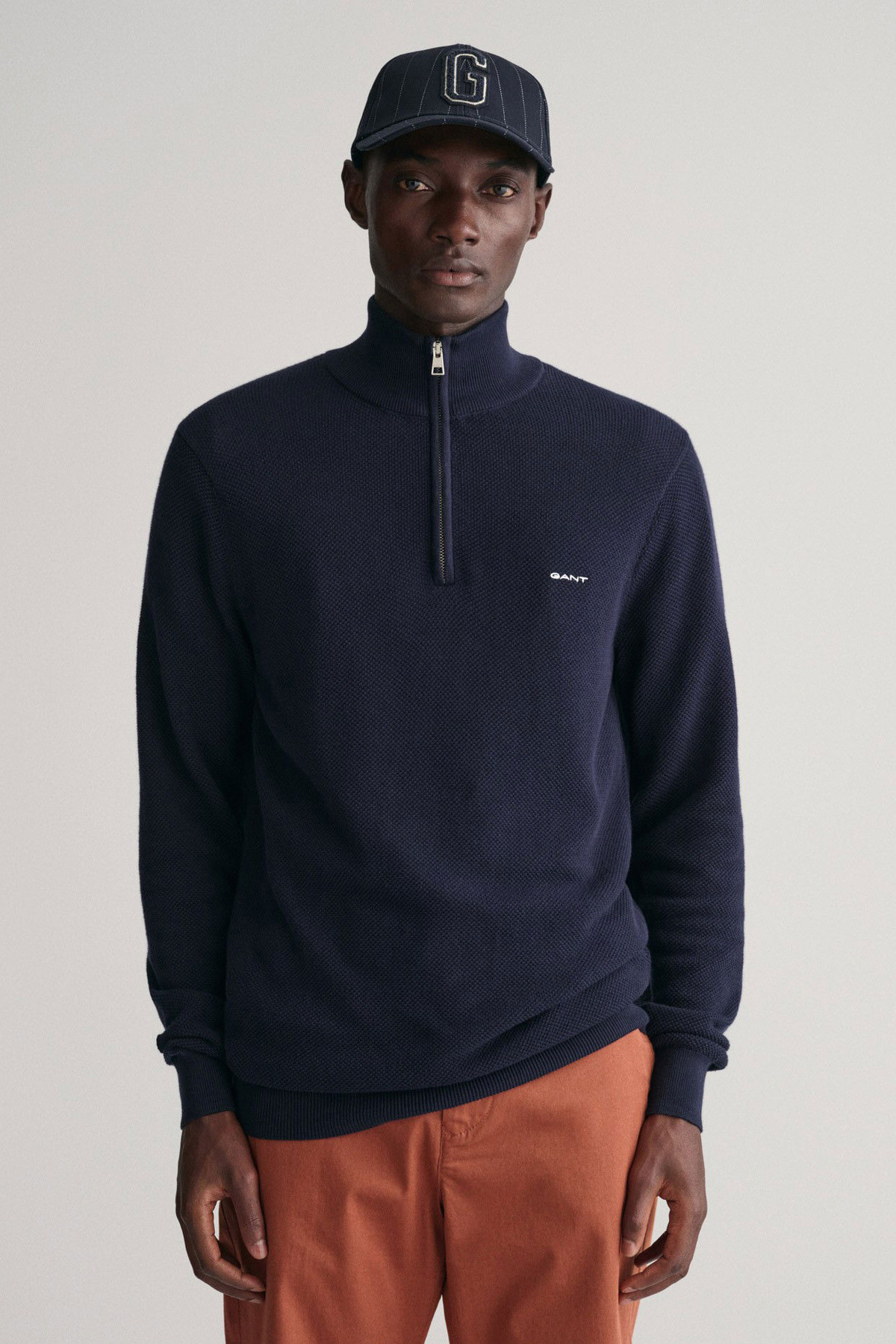 گنت ژاکت نیم زیپ مردانه معمولی - سرمه‌ای