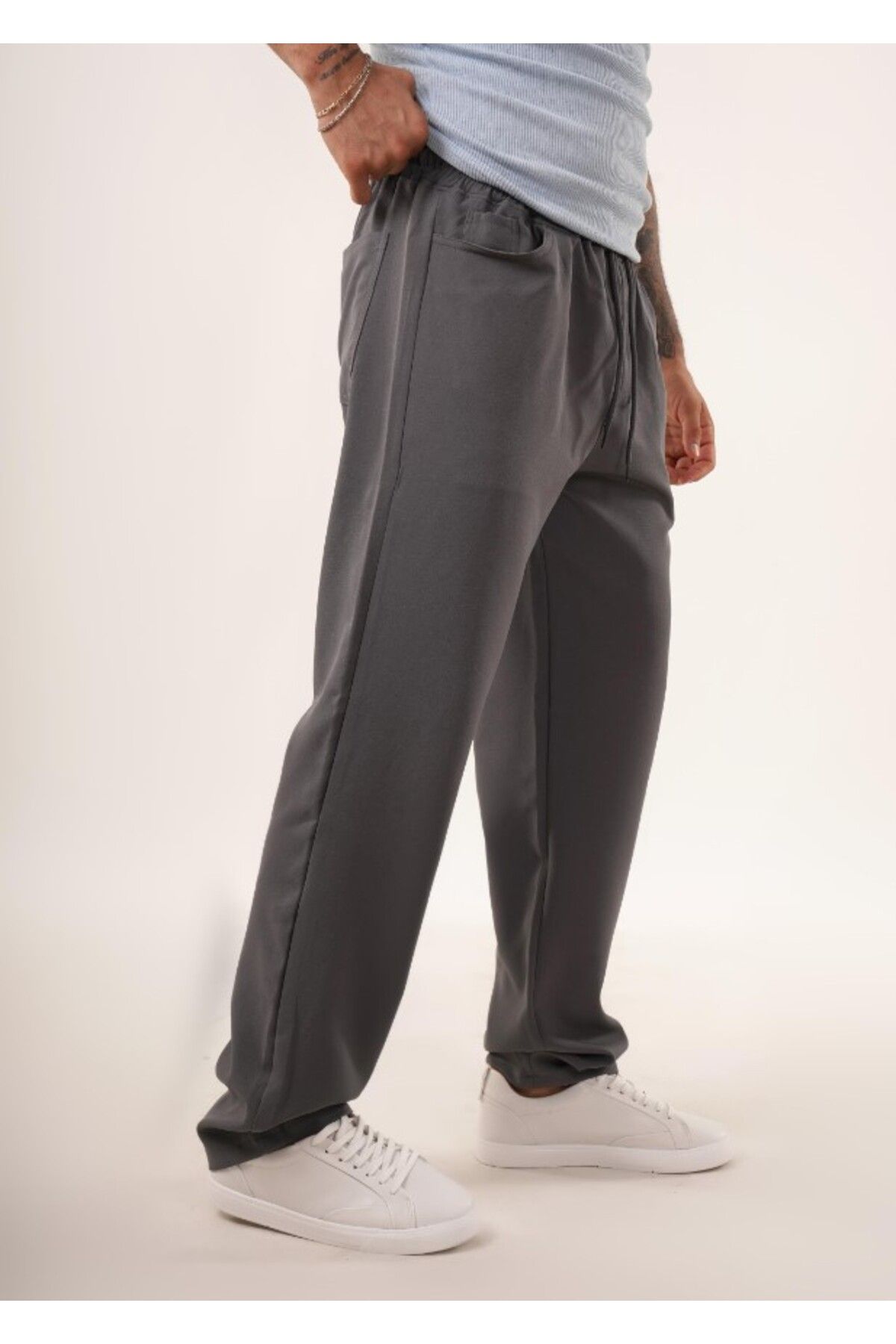 SCSARVİN-Baggy Fabric Anthracite Woven Trousers - Kng 3453 5