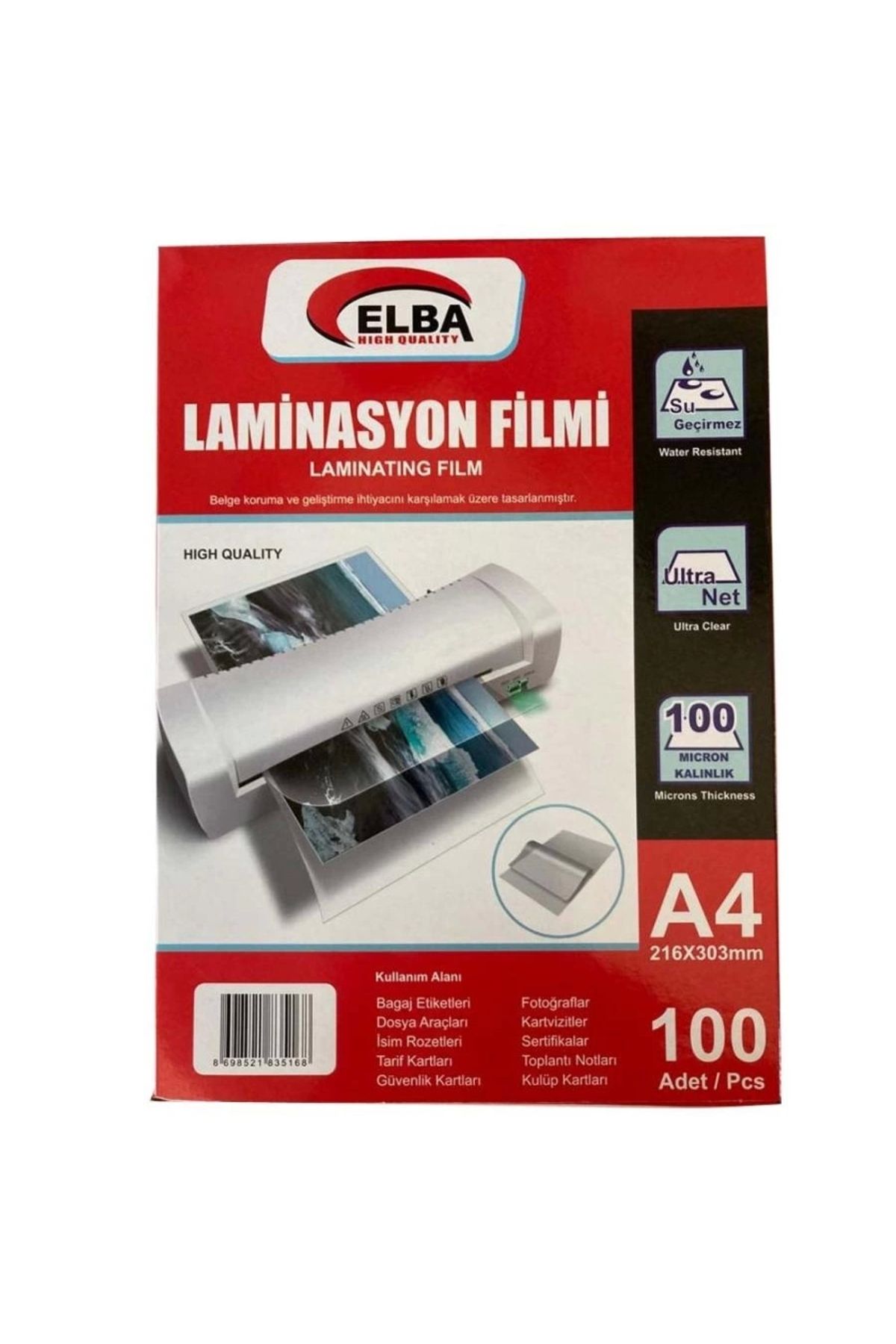 ELBA Laminasyon Filmi A4 100 Mıc 216x303 - 100'lü Paket