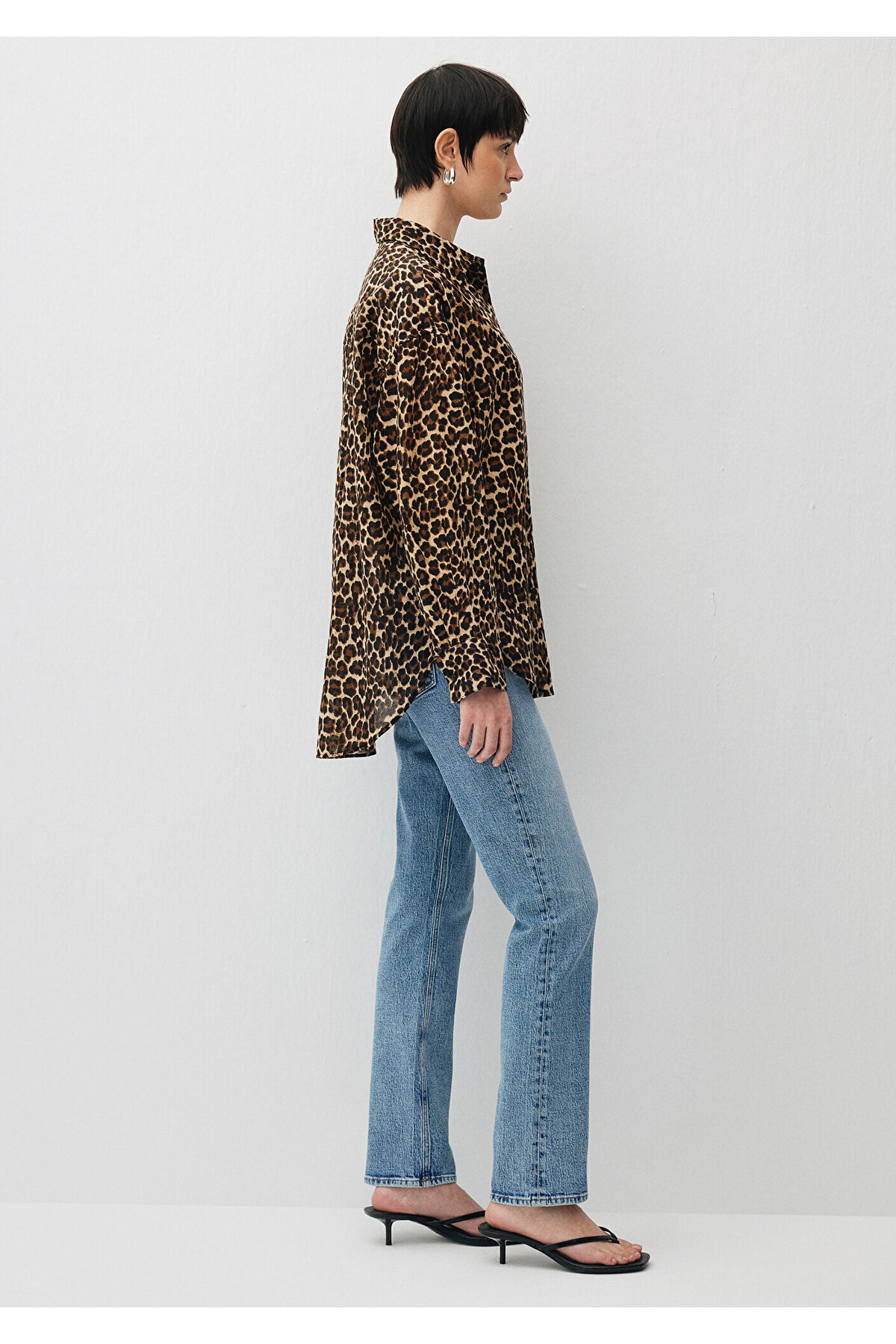 Leopar Baskılı Gömlek Loose Fit / Bol Rahat Kesim 1210983-88691 — قهوه‌ای — تصویر 5 از 6