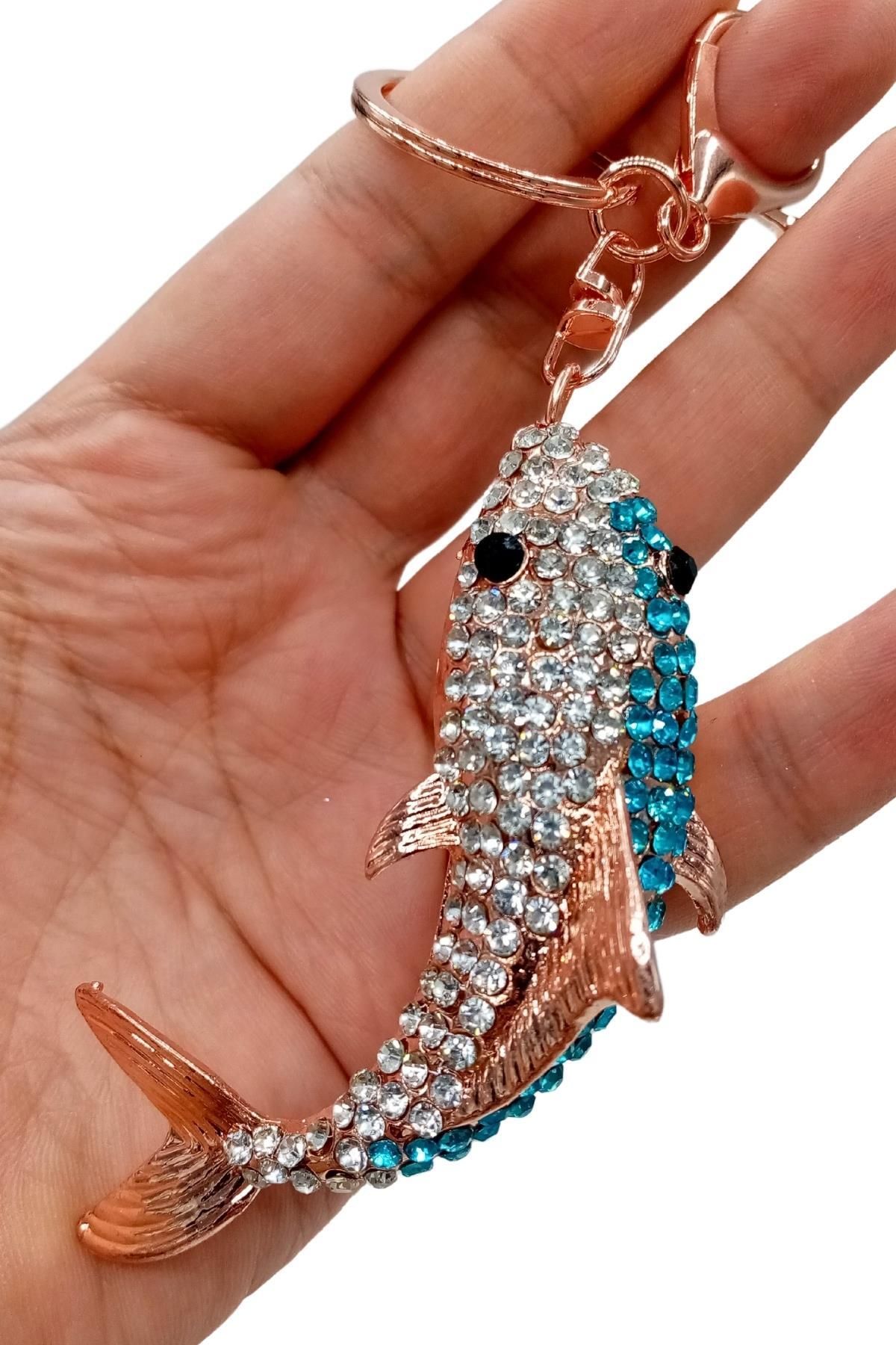 Dünyadan Hediyeler-Blue Shark Keychain with Crystal Stones No.2 3