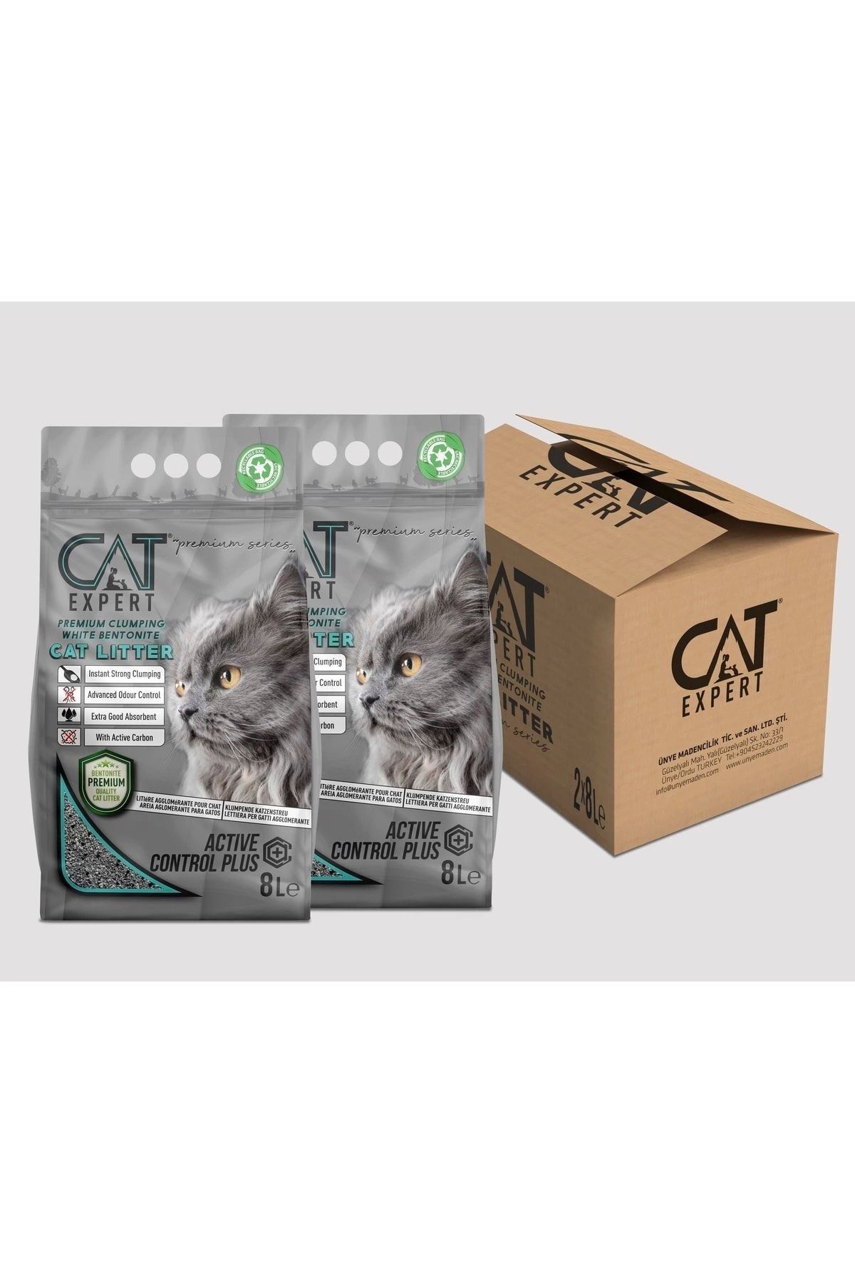 CAT EXPERT Active Control Plus Aktif Karbonlu Topaklanan Koku Hapseden 2x8 = 16 Lt Kedi Kumu