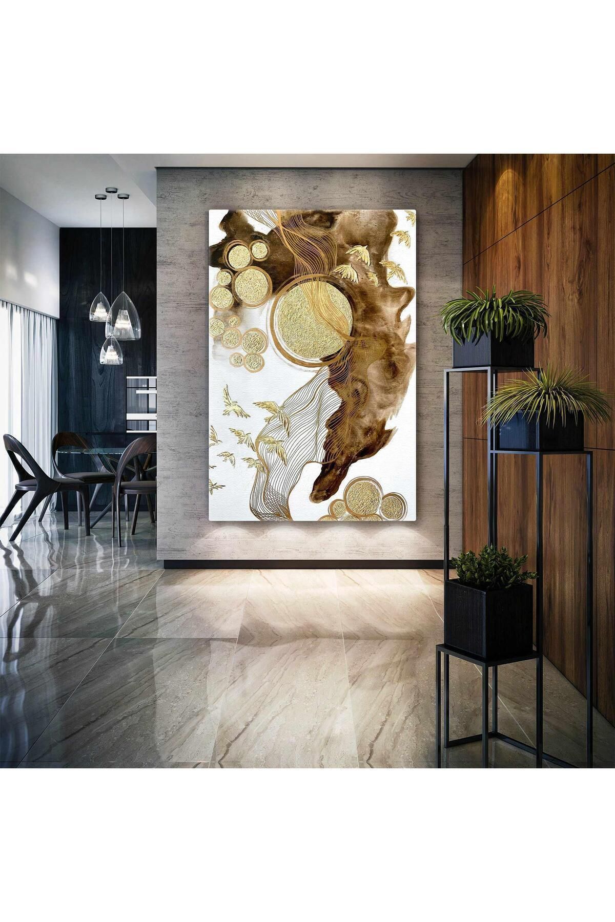 Vividale Gold Kuşlar Ve Daireler Kare Kanvas Tablo