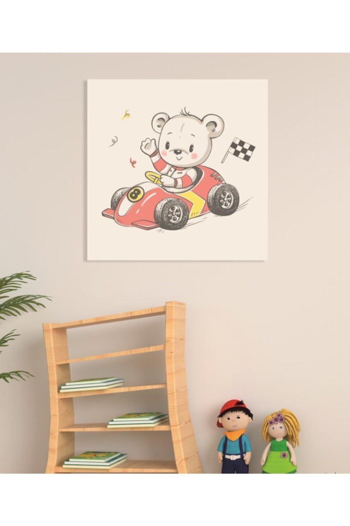 Vividale Dekoratif Çocuk Odasın Racer Teddy Bear Duvar Kanvas Tablo