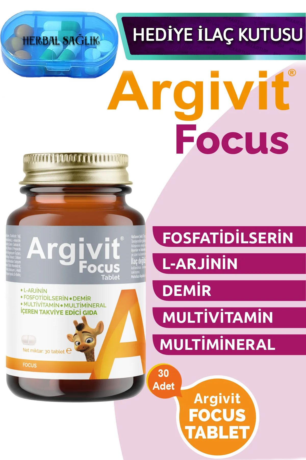 Argivit Focus 30 Adet Tablet - (Fosfatidilserin-Larjinin-Multivitamin Ve Multimineral)