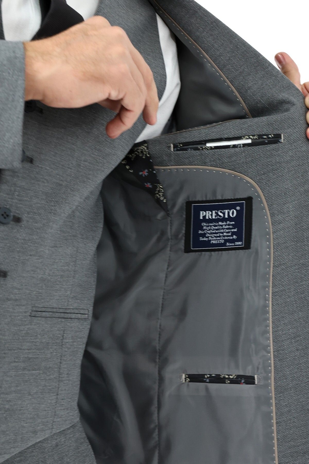 Presto-بدلة سترة رمادية Slimfit للرجال - 6 Drop 789-075 3