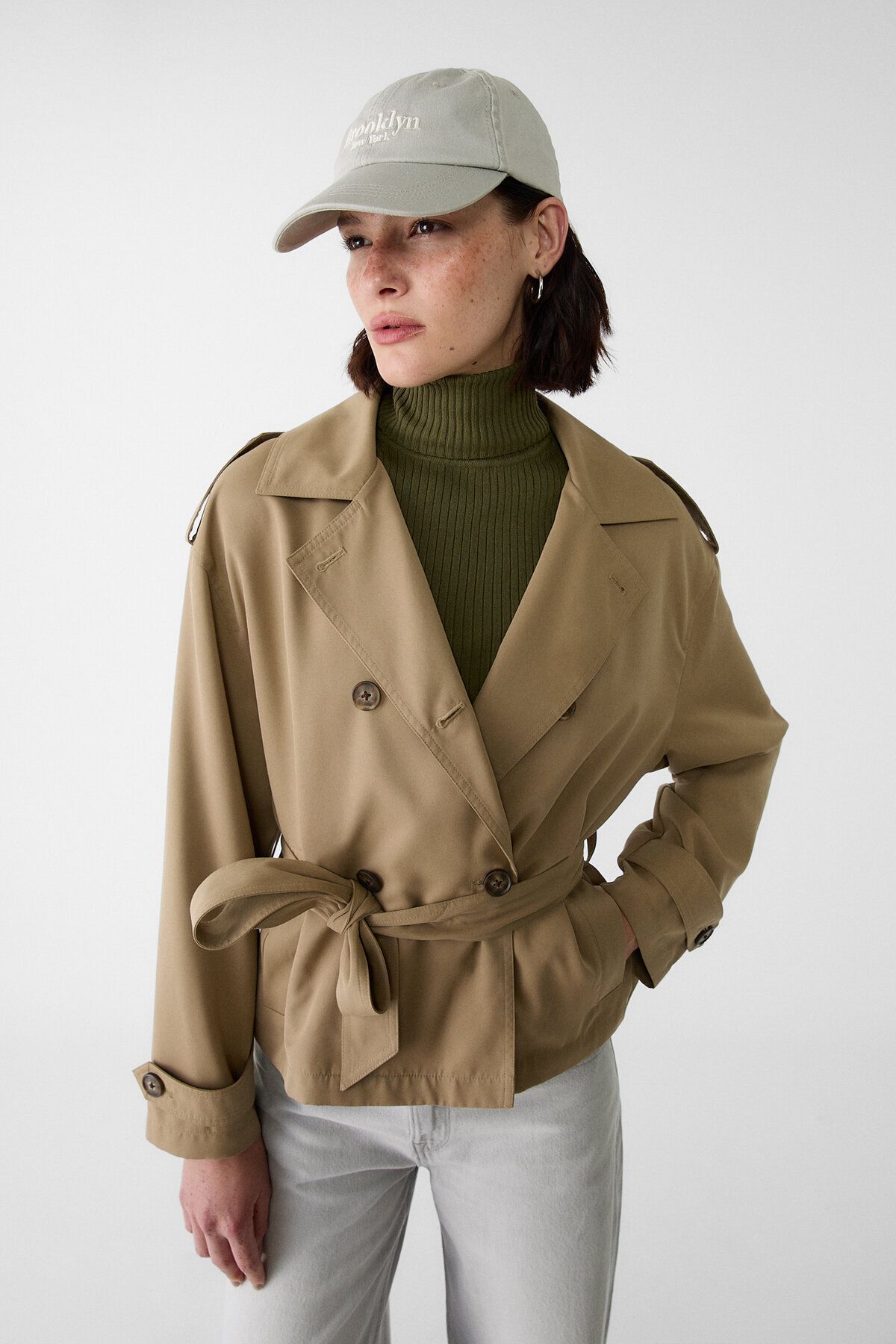 Stradivarius-Short trench coat with belt 1