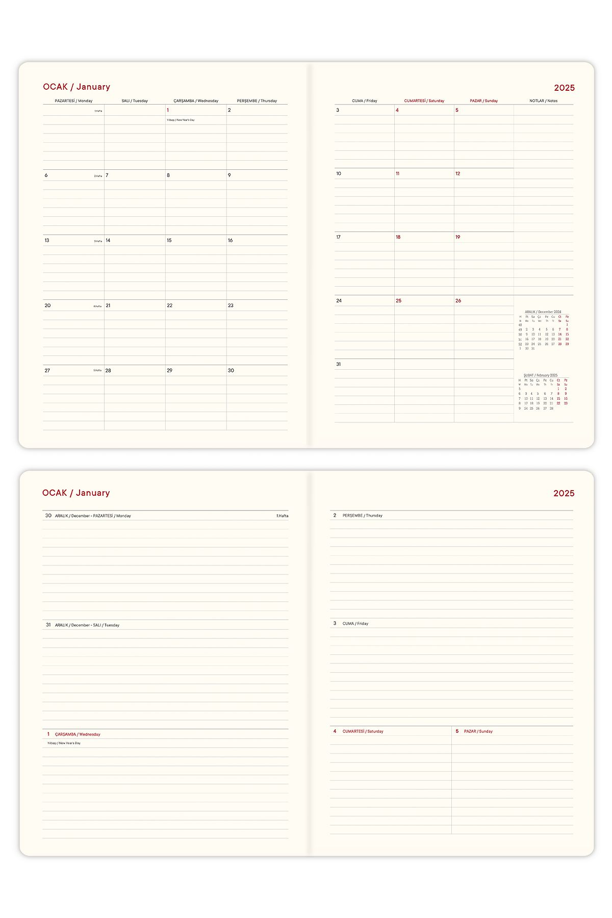 Matt Notebook-2025 سنة - 20x27 سم كتان، جدول أعمال مخطط، أخضر داكن أسبوعيًا 8