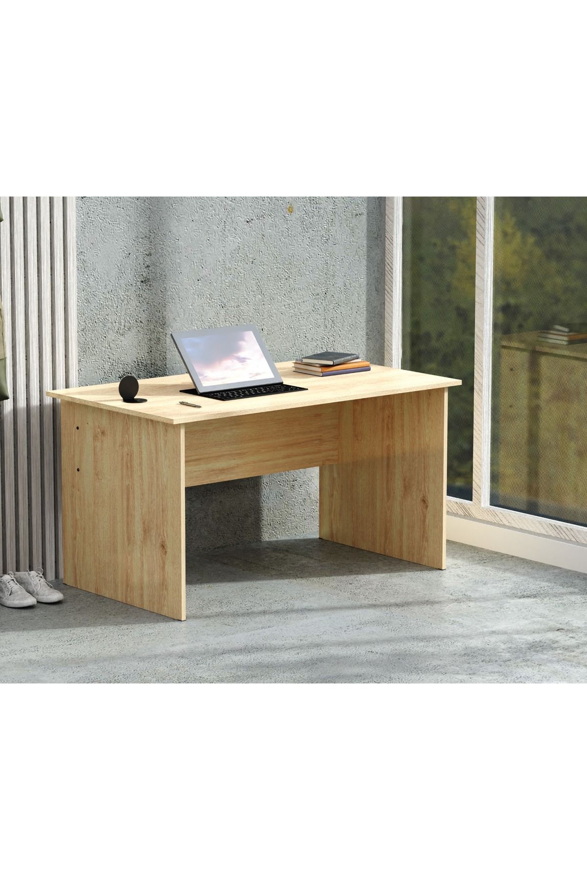 Mahmayi-Modern Writing Study Table With Round Desktop Power Module - Oak 4