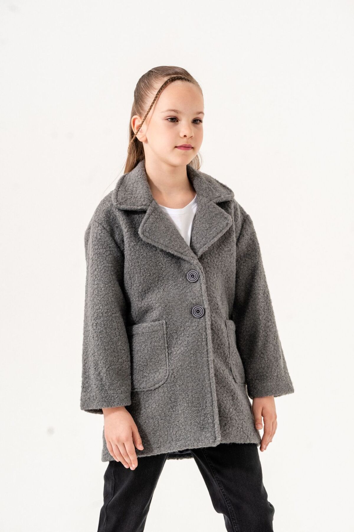 GİYİCEM-Girl's Color Blazer Buckle Coat 3